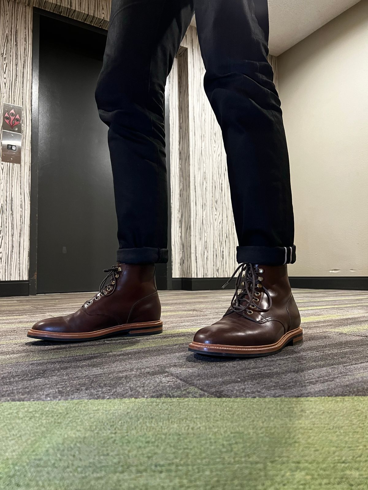 Photo by josiahmayo on November 6, 2022 of the Grant Stone Diesel Boot in Horween Crimson Chromexcel.