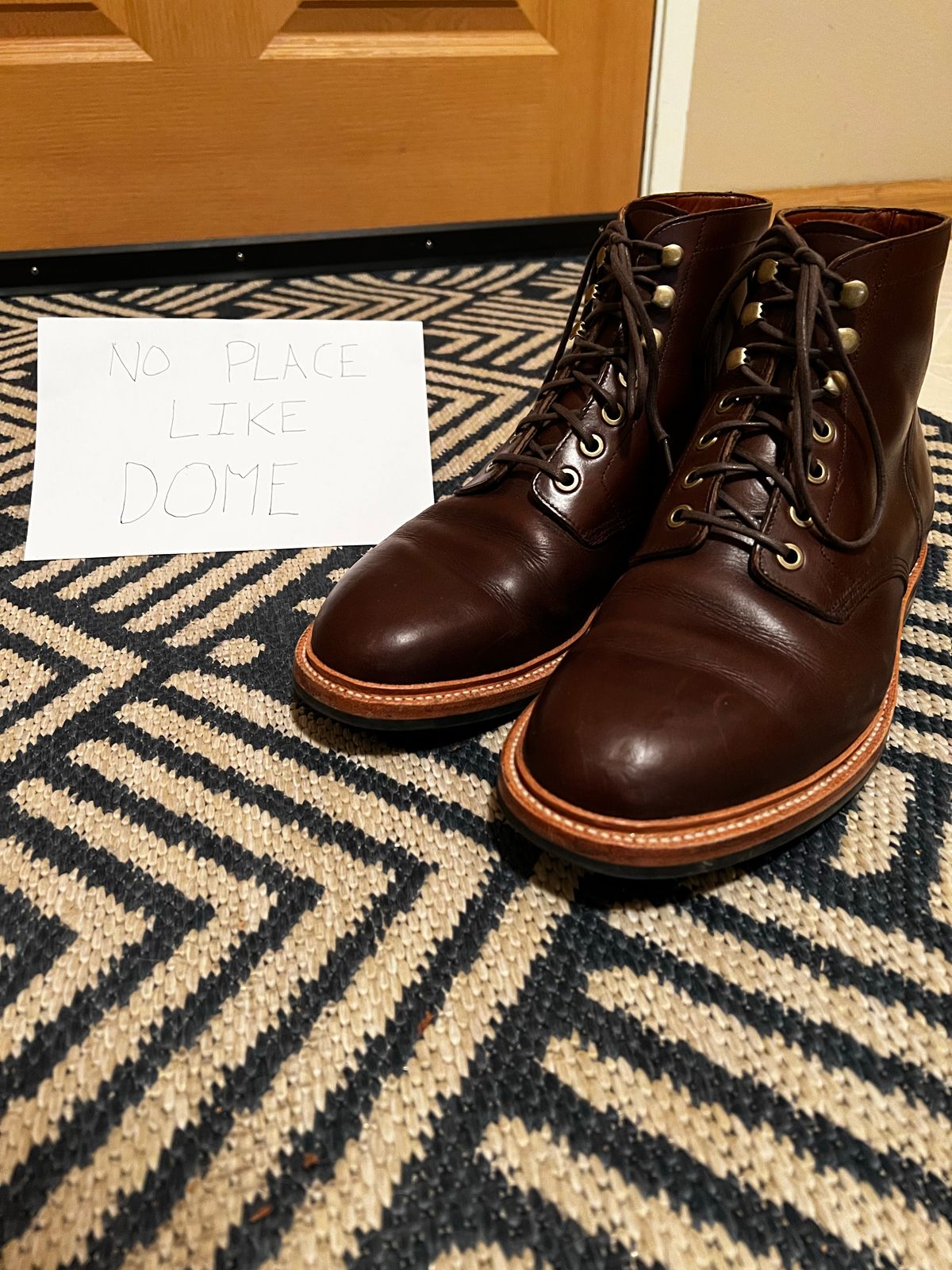 Photo by josiahmayo on November 6, 2022 of the Grant Stone Diesel Boot in Horween Crimson Chromexcel.