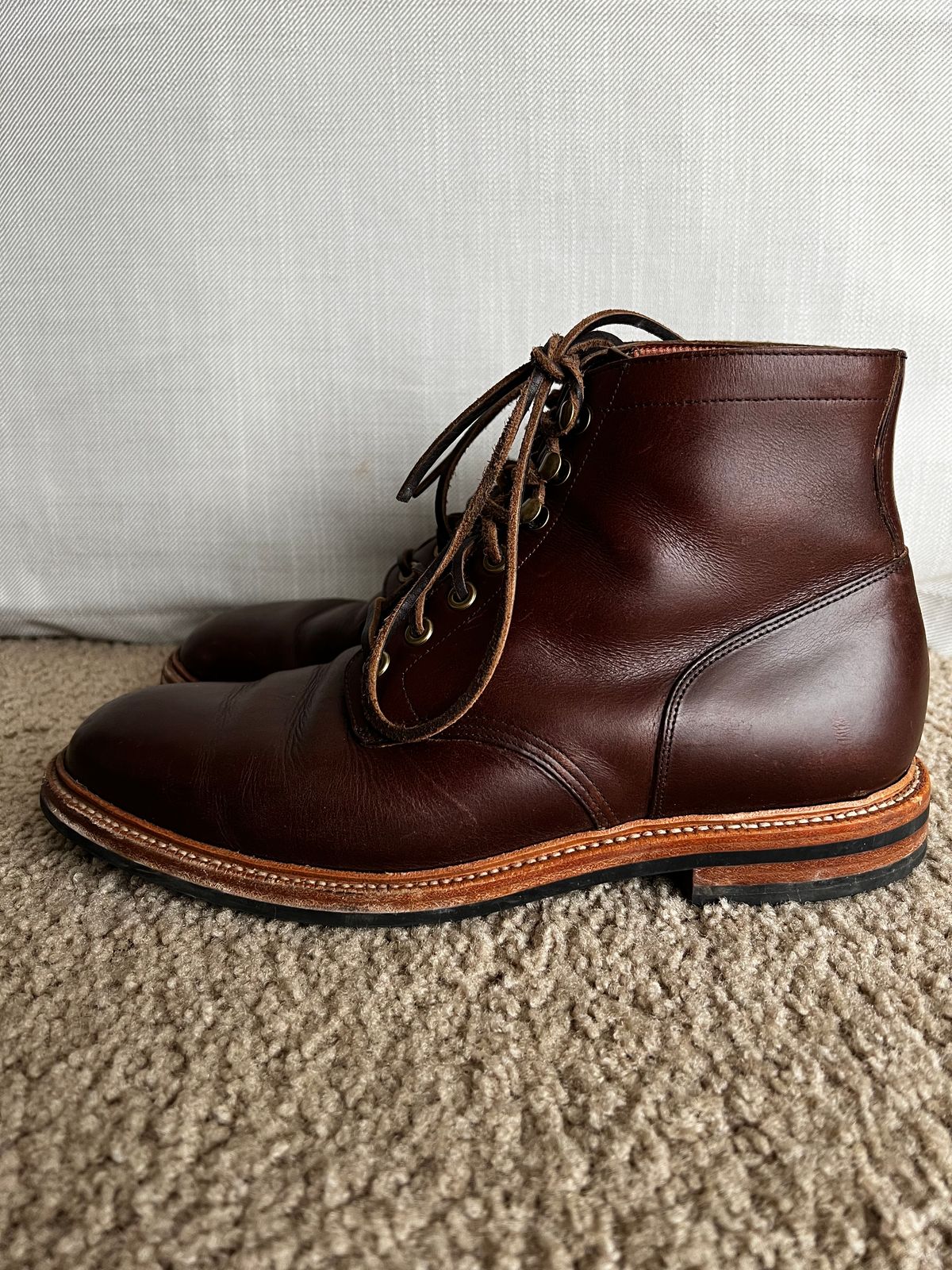 Photo by josiahmayo on January 4, 2023 of the Grant Stone Diesel Boot in Horween Crimson Chromexcel.