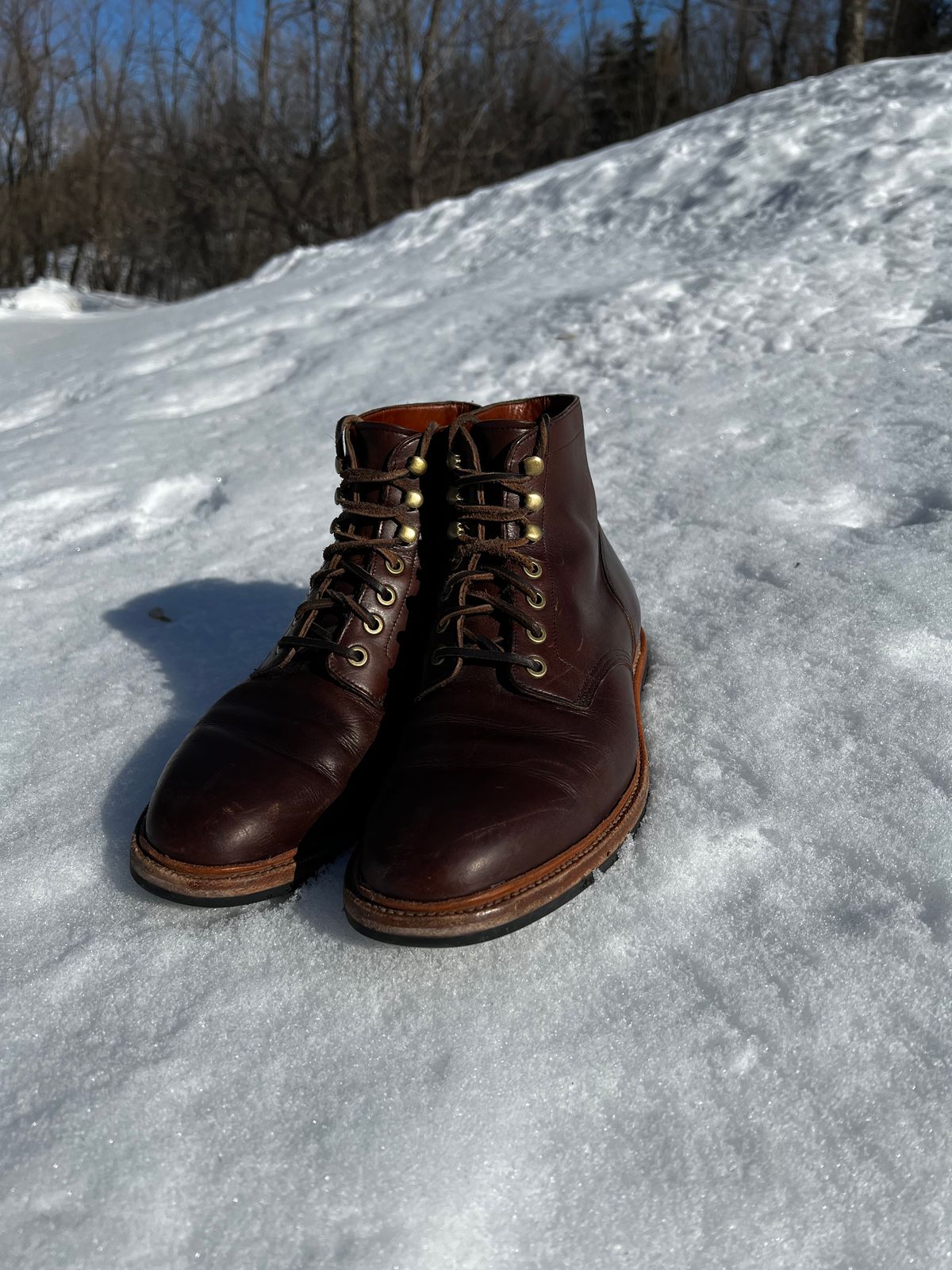 Photo by josiahmayo on February 5, 2023 of the Grant Stone Diesel Boot in Horween Crimson Chromexcel.