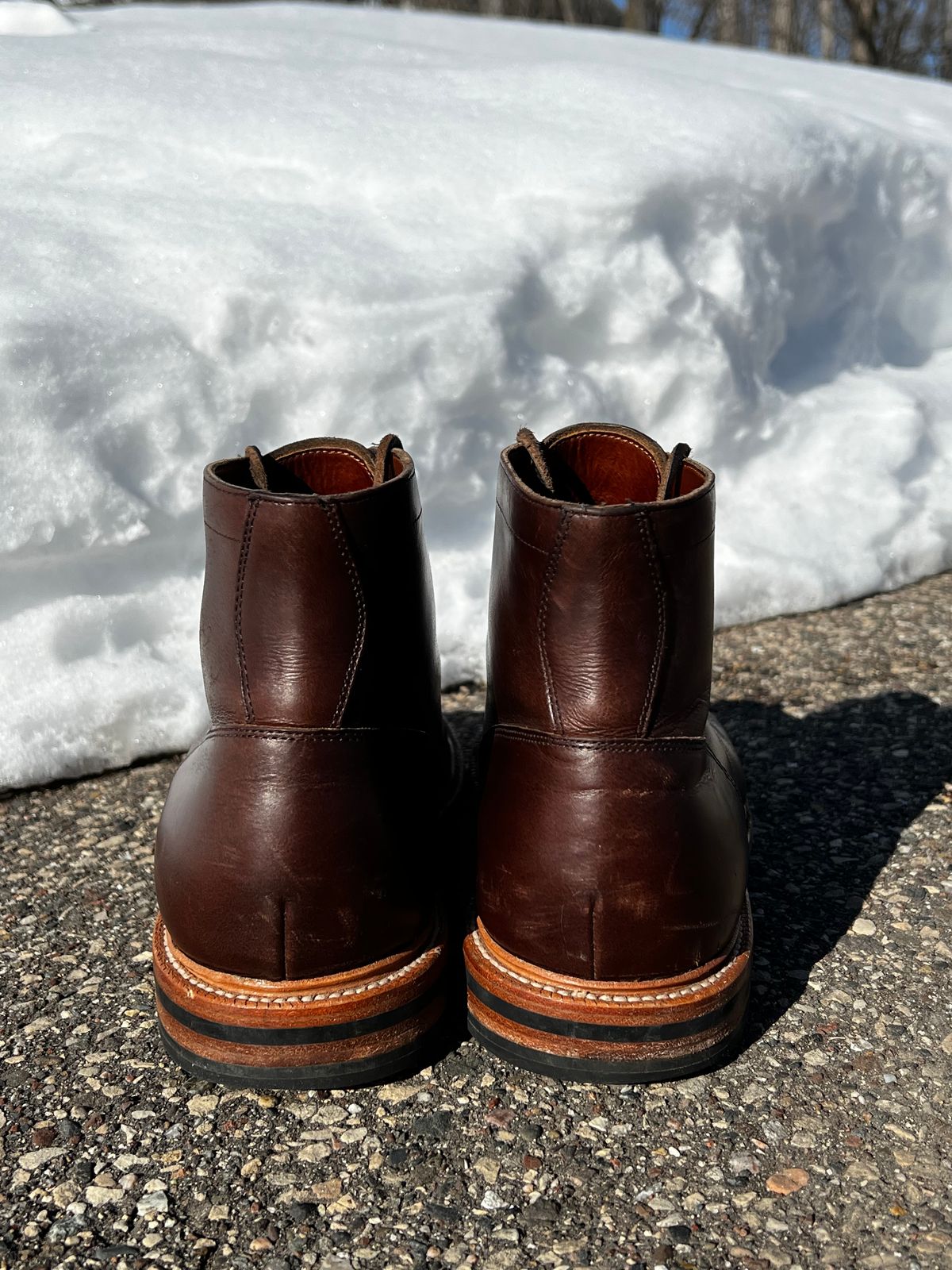 Photo by josiahmayo on February 5, 2023 of the Grant Stone Diesel Boot in Horween Crimson Chromexcel.