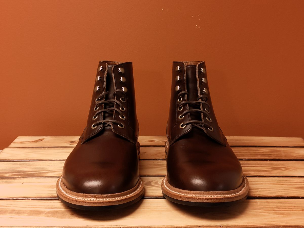 Photo by uriandries on October 9, 2023 of the Grant Stone Diesel Boot in Horween Crimson Chromexcel.