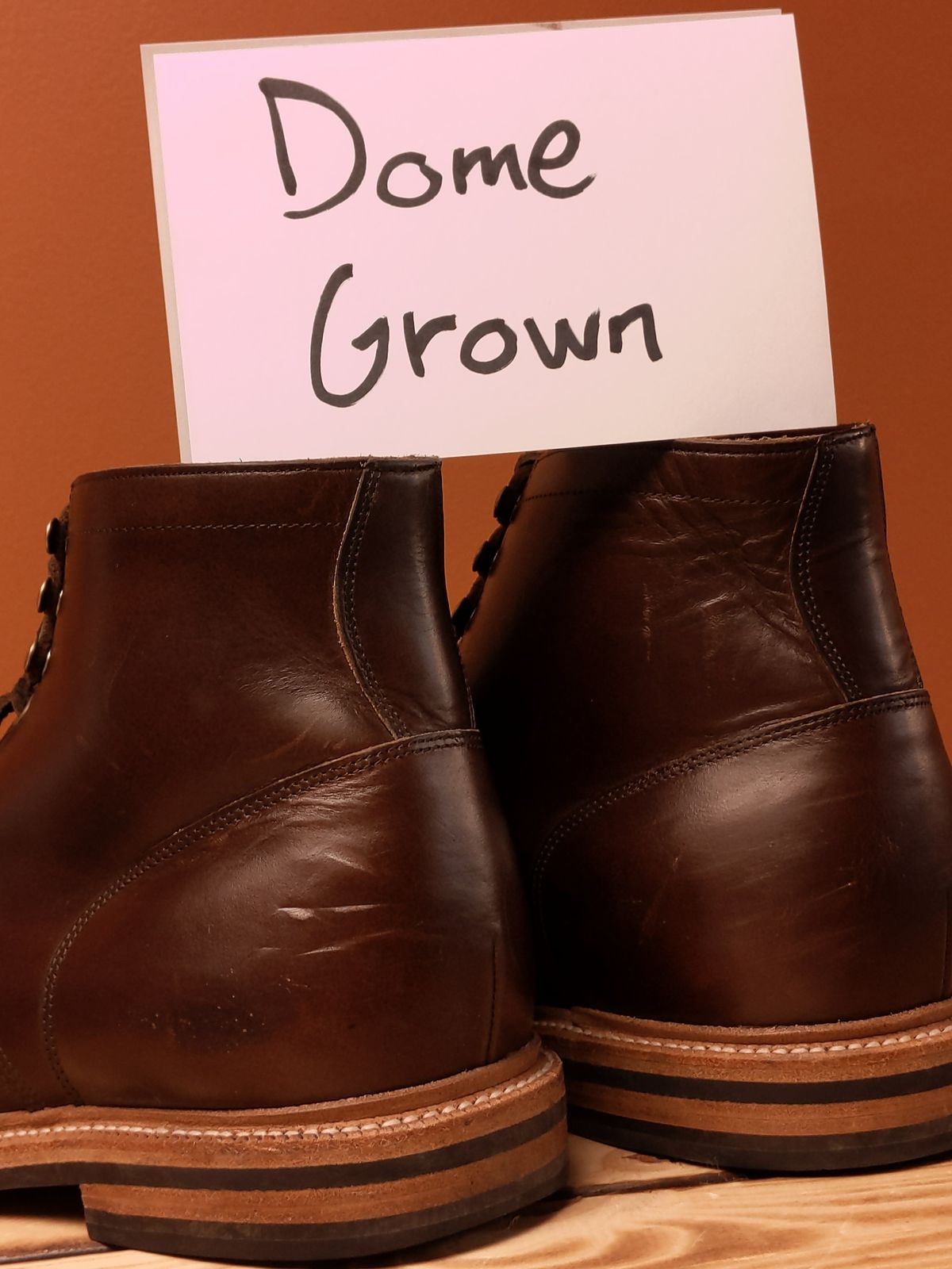 Photo by uriandries on November 2, 2023 of the Grant Stone Diesel Boot in Horween Crimson Chromexcel.