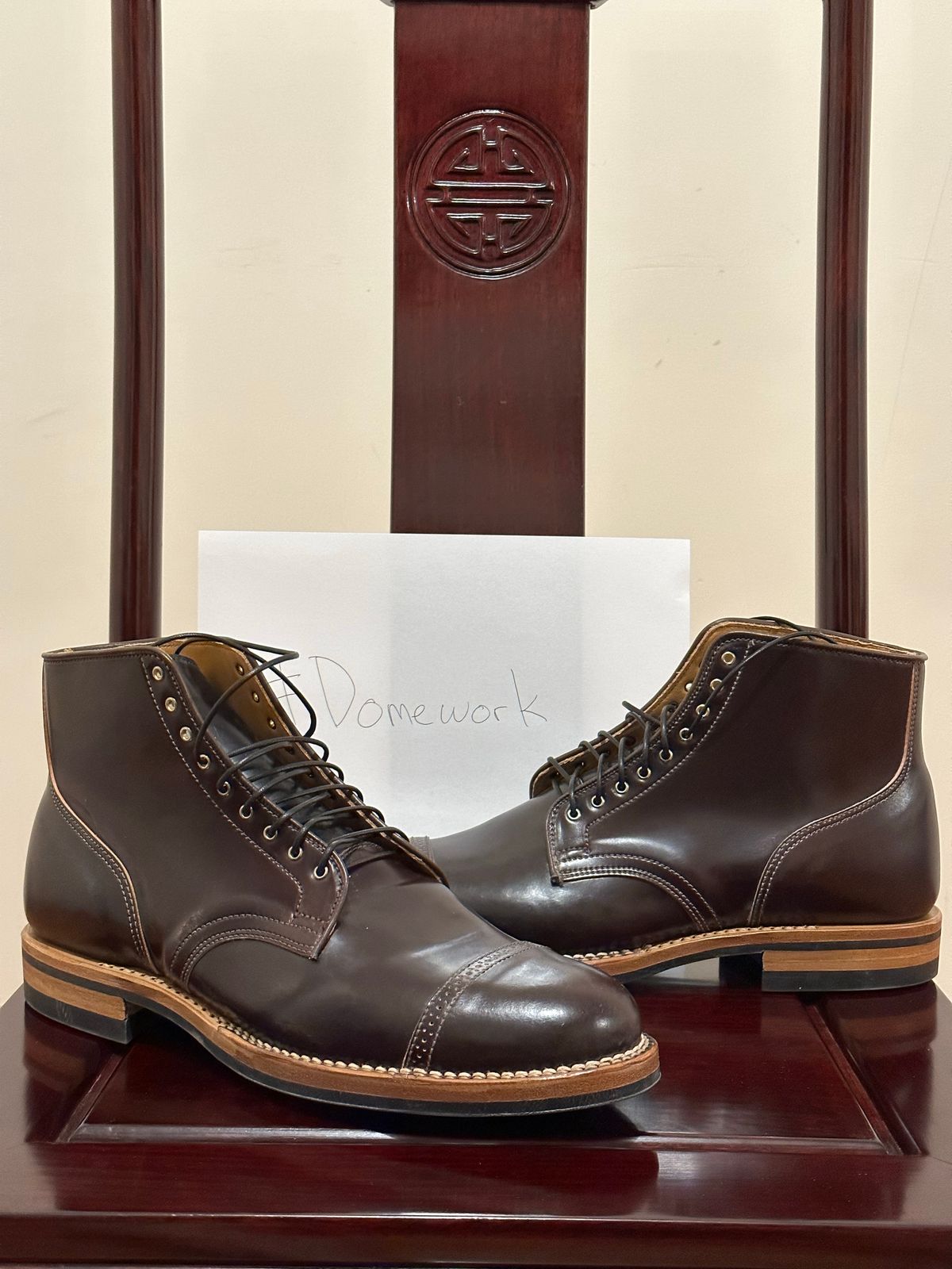 Photo by BootyHeist on October 5, 2022 of the Viberg Service Boot BCT in Horween Color 8 Shell Cordovan.