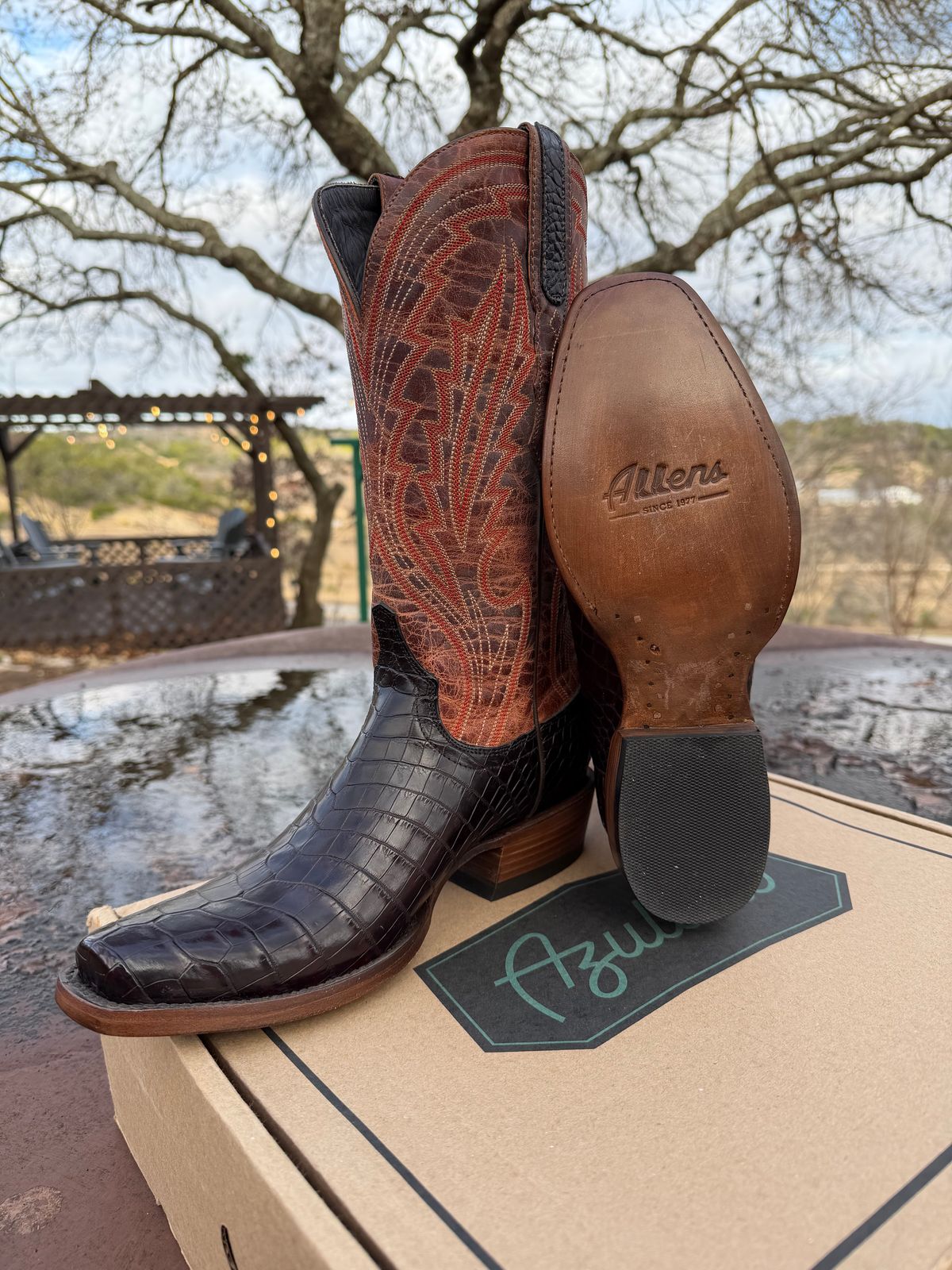 Photo by itsyaboisqueak on February 15, 2026 of the Allen’s Boots Cowboy in Nile Croc Belly.