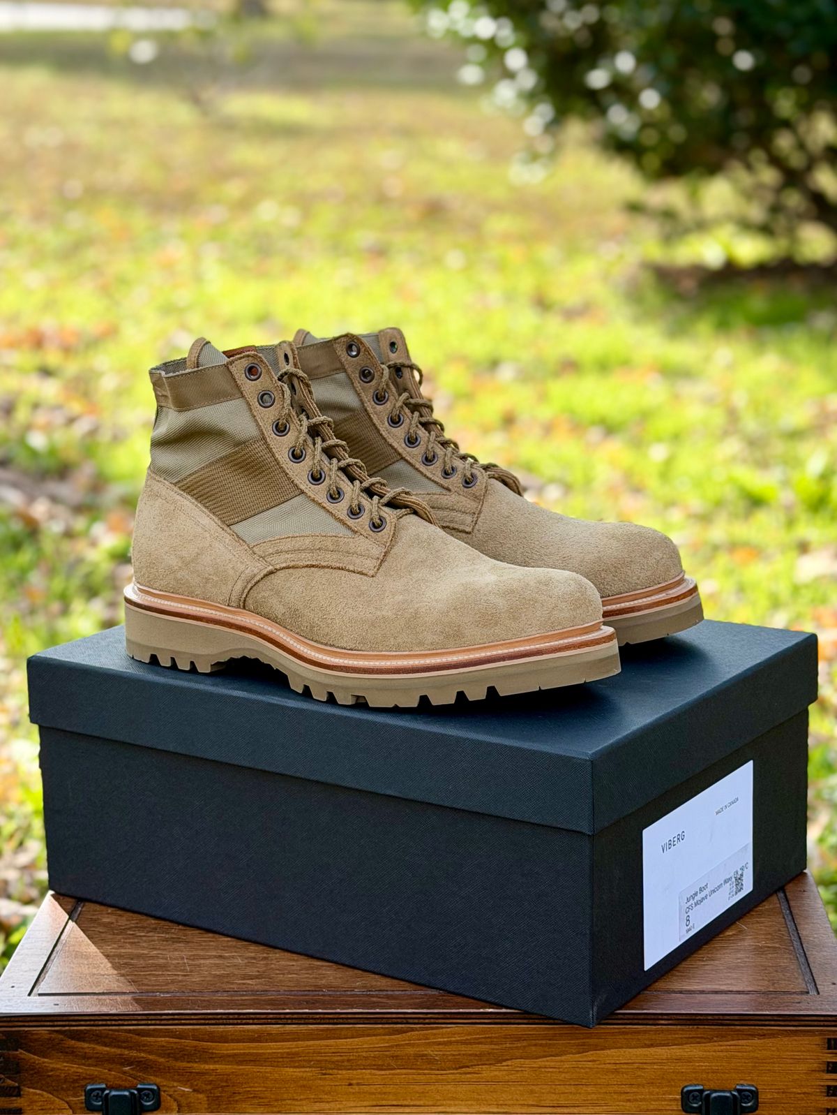 Photo by itsyaboisqueak on December 5, 2025 of the Viberg Jungle Boot V2 in C.F. Stead Waxy Mojave Unicorn Elk RO.