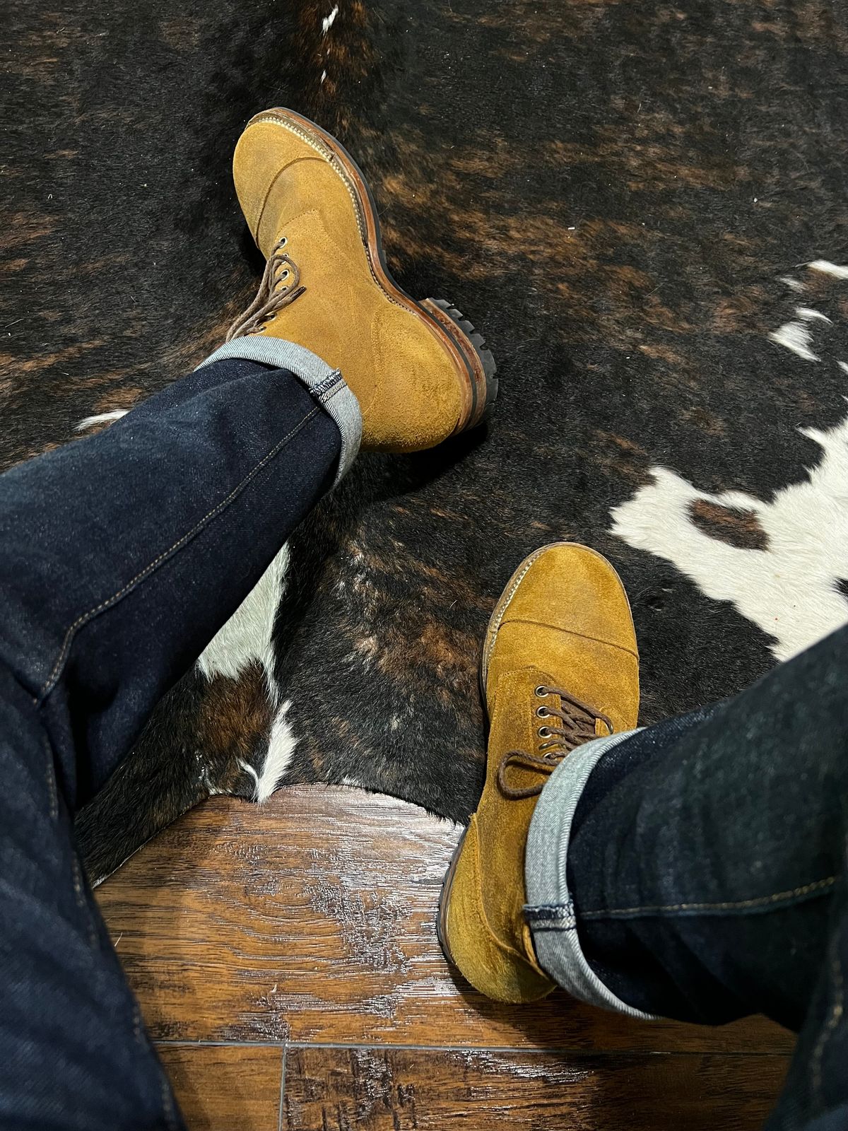Photo by itsyaboisqueak on August 10, 2025 of the Viberg Service Boot in Horween Wheat Predator Roughout.