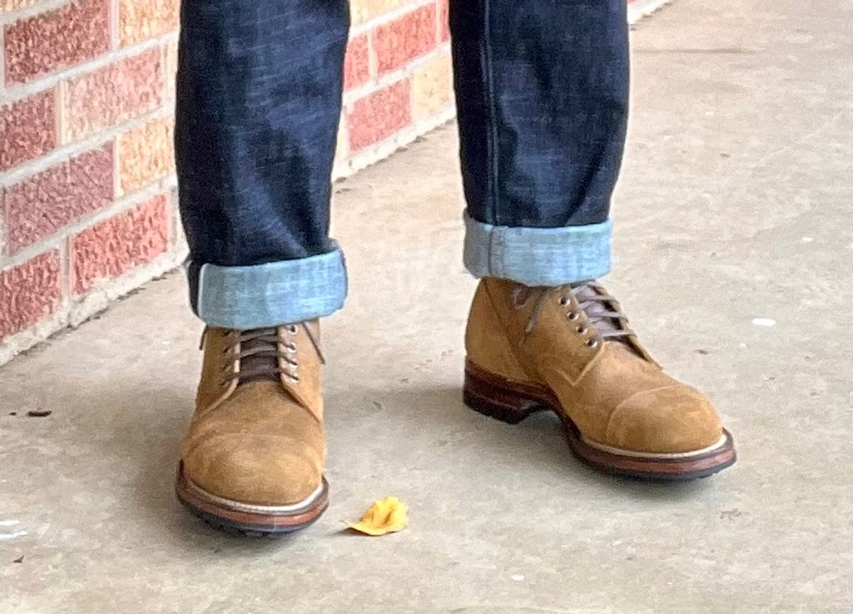 Photo by itsyaboisqueak on November 12, 2023 of the Viberg Service Boot in Horween Wheat Predator Roughout.