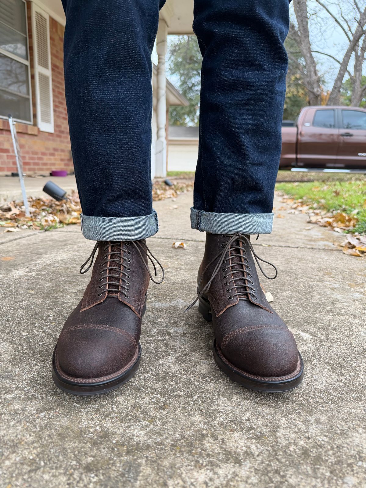 Photo by itsyaboisqueak on December 17, 2025 of the Viberg Service Boot BCT in Horween Brown Washed Waxed Flesh.