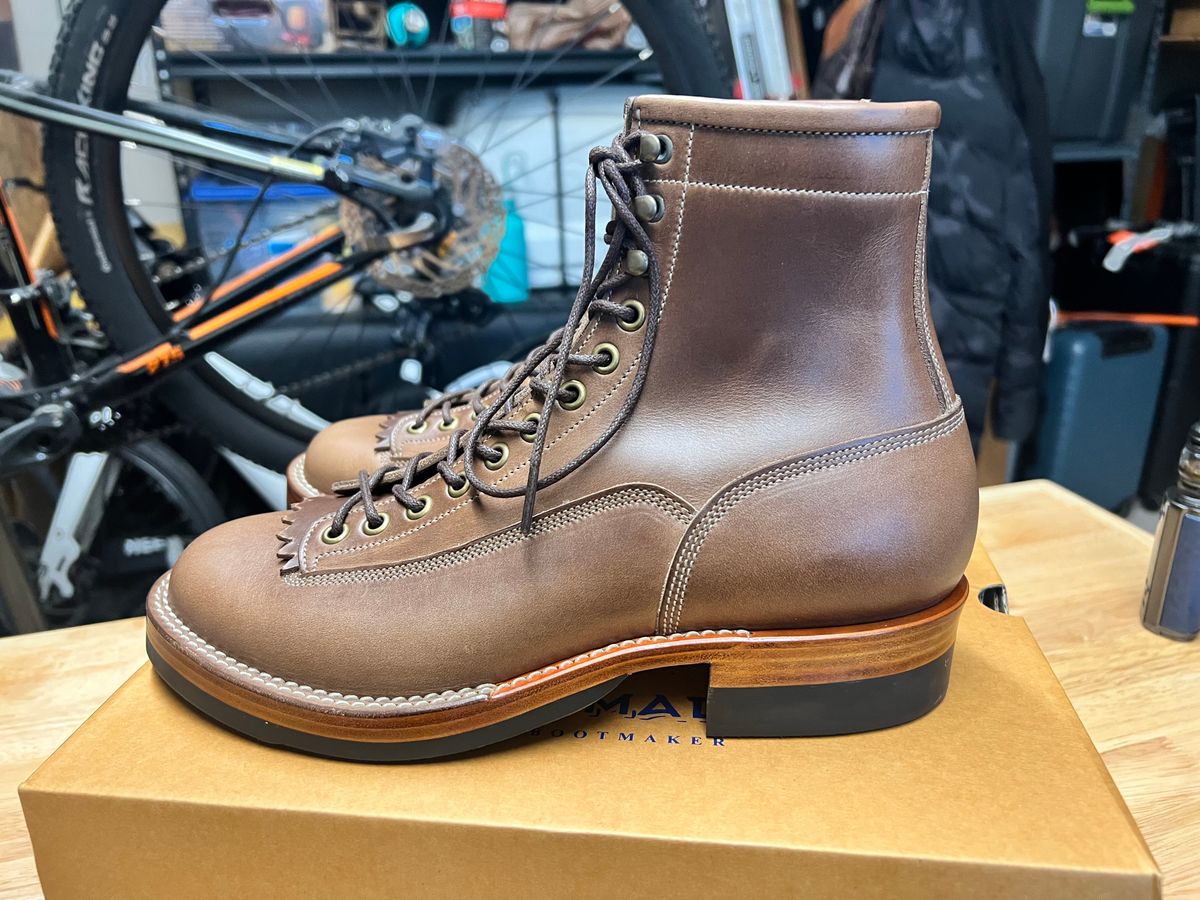 Photo by itsyaboisqueak on July 23, 2025 of the Onderhoud LCV01 Lineman Boot in Horween Natural Chromexcel.