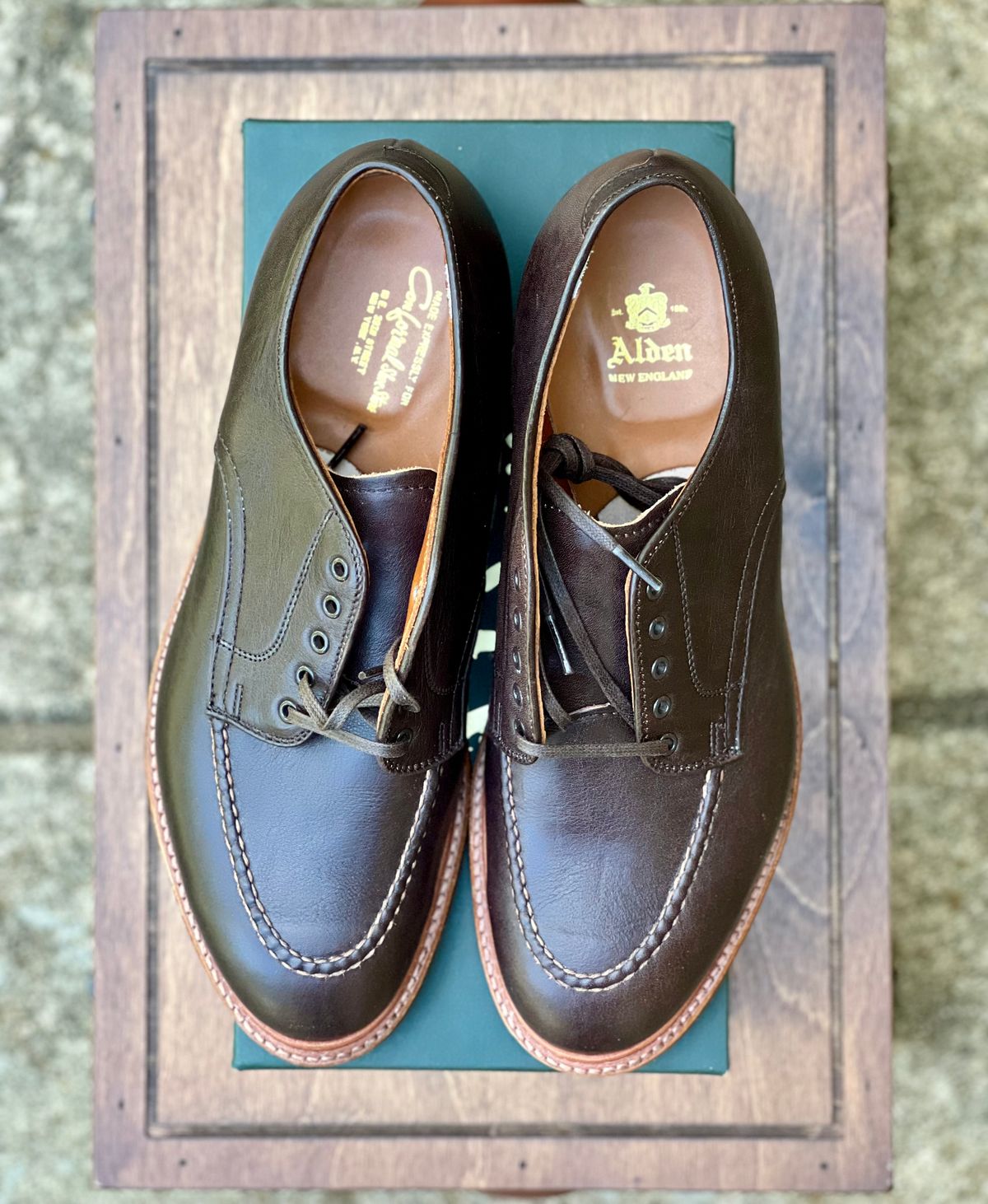 Photo by itsyaboisqueak on July 9, 2025 of the Alden Handsewn Moc Toe Shoe in Horween Arabica Lux Calfskin.