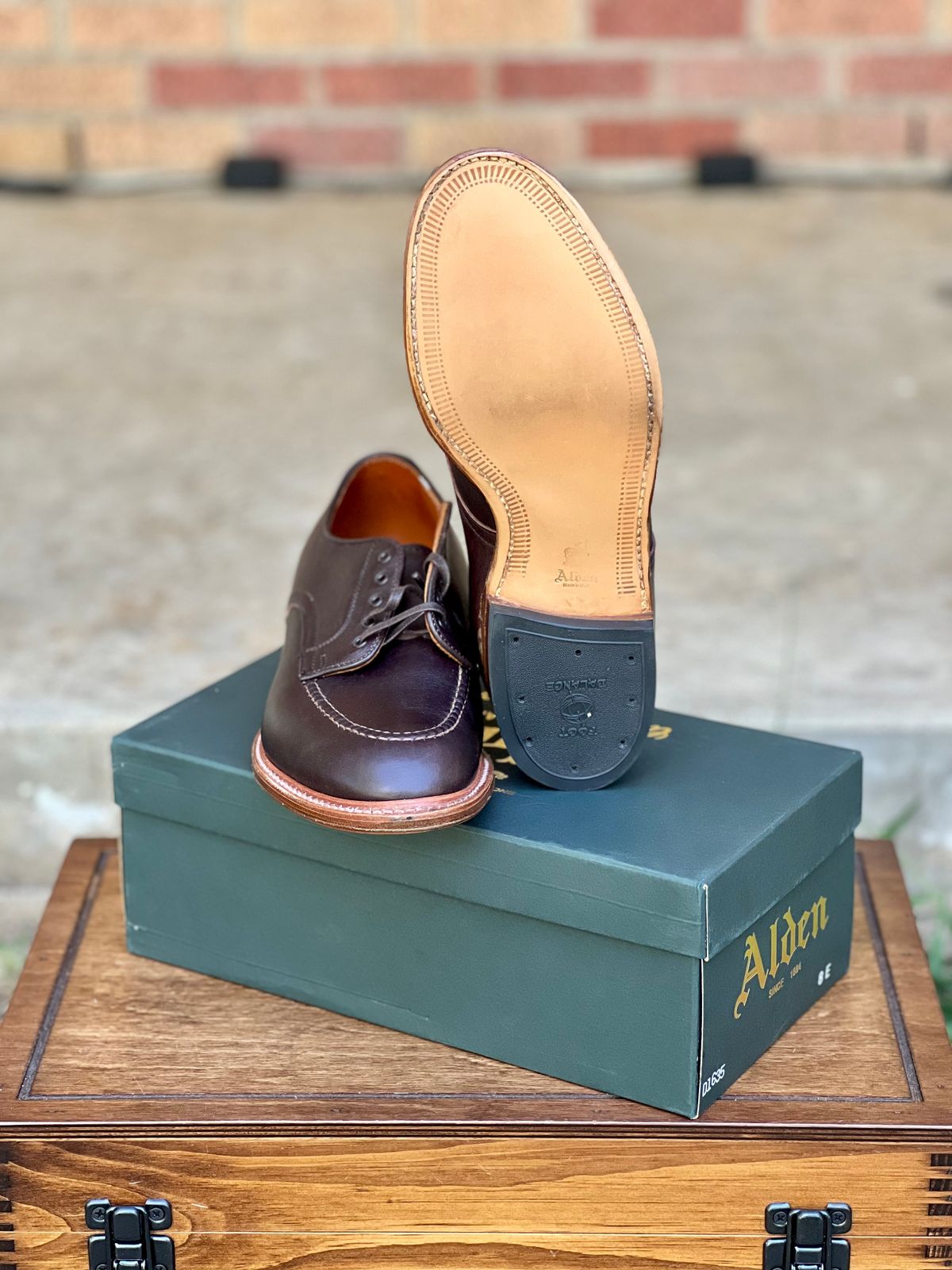 Photo by itsyaboisqueak on July 9, 2025 of the Alden Handsewn Moc Toe Shoe in Horween Arabica Lux Calfskin.