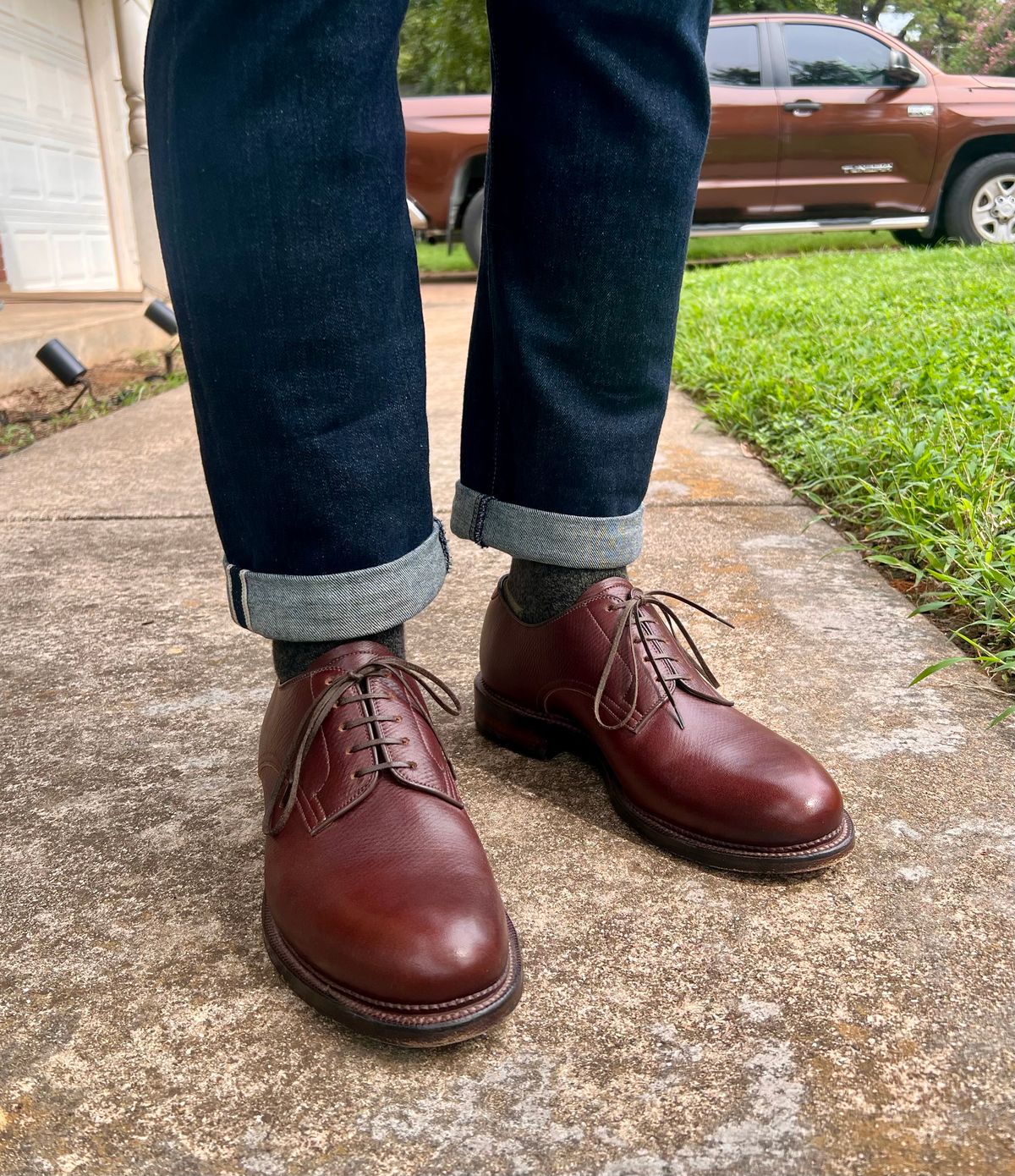Photo by itsyaboisqueak on September 5, 2025 of the Viberg Rockland Blucher in J&FJ Baker Brown Russian Calf.