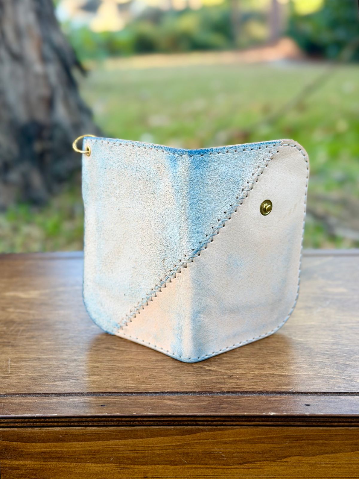 Photo by itsyaboisqueak on November 3, 2025 of the Harker Leatherworks FrankenWallet in Natural Veg Tan Smooth/Roughout.