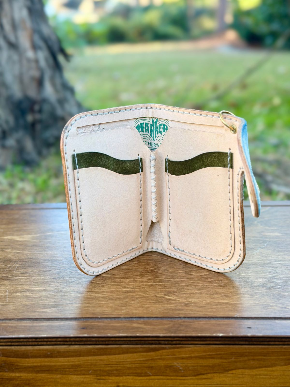 Photo by itsyaboisqueak on November 3, 2025 of the Harker Leatherworks FrankenWallet in Natural Veg Tan Smooth/Roughout.