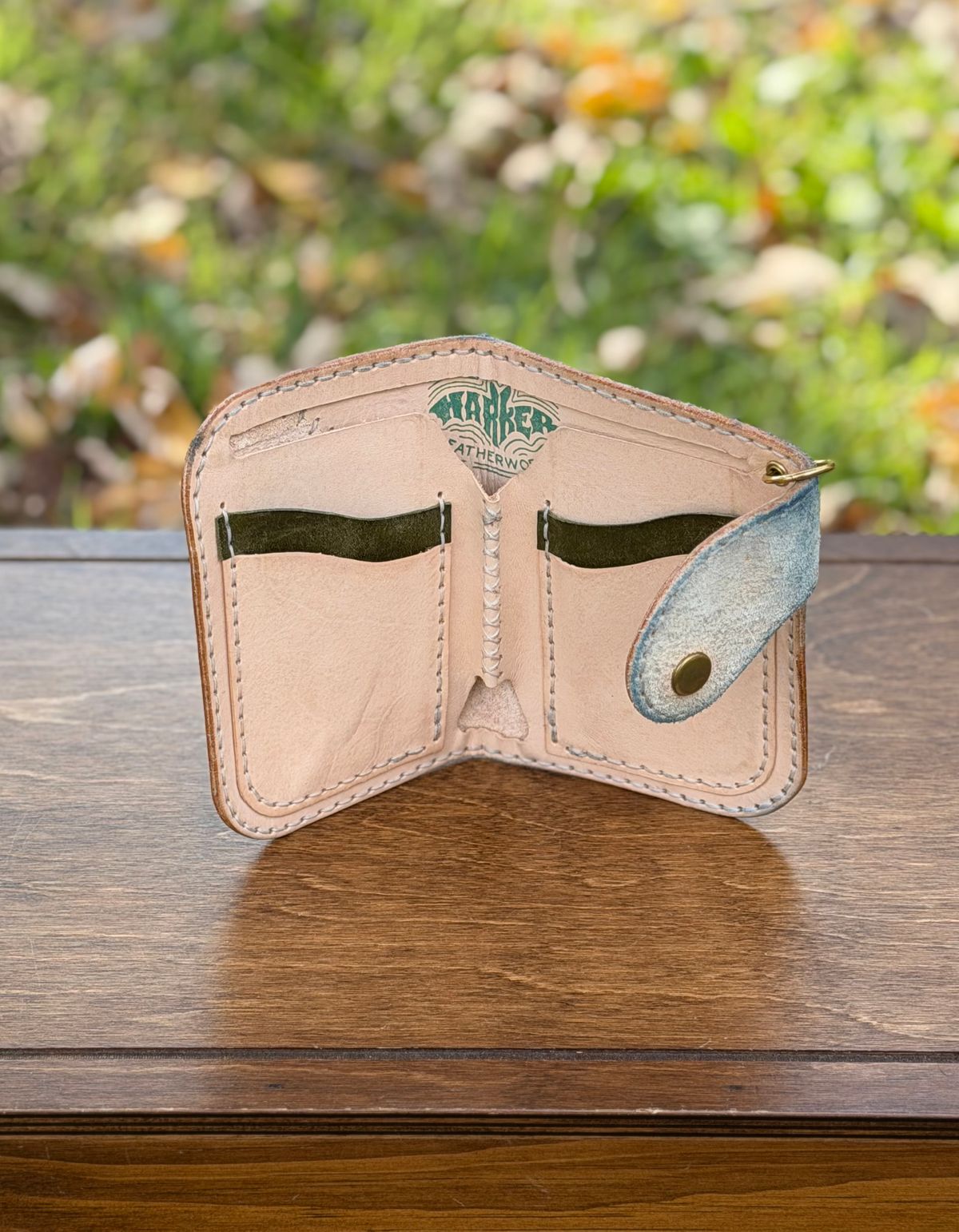 Photo by itsyaboisqueak on December 5, 2025 of the Harker Leatherworks FrankenWallet in Natural Veg Tan Smooth/Roughout.