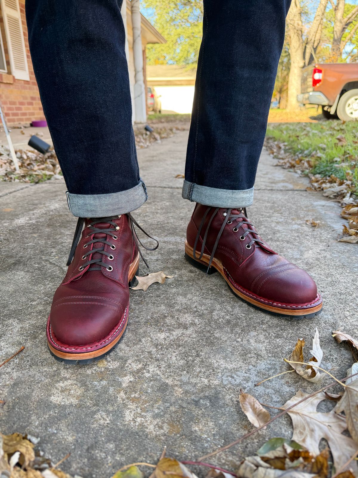 Photo by itsyaboisqueak on December 18, 2025 of the White's MP-Sherman Toe Cap in Gallun Black Cherry Shrunken Calf.