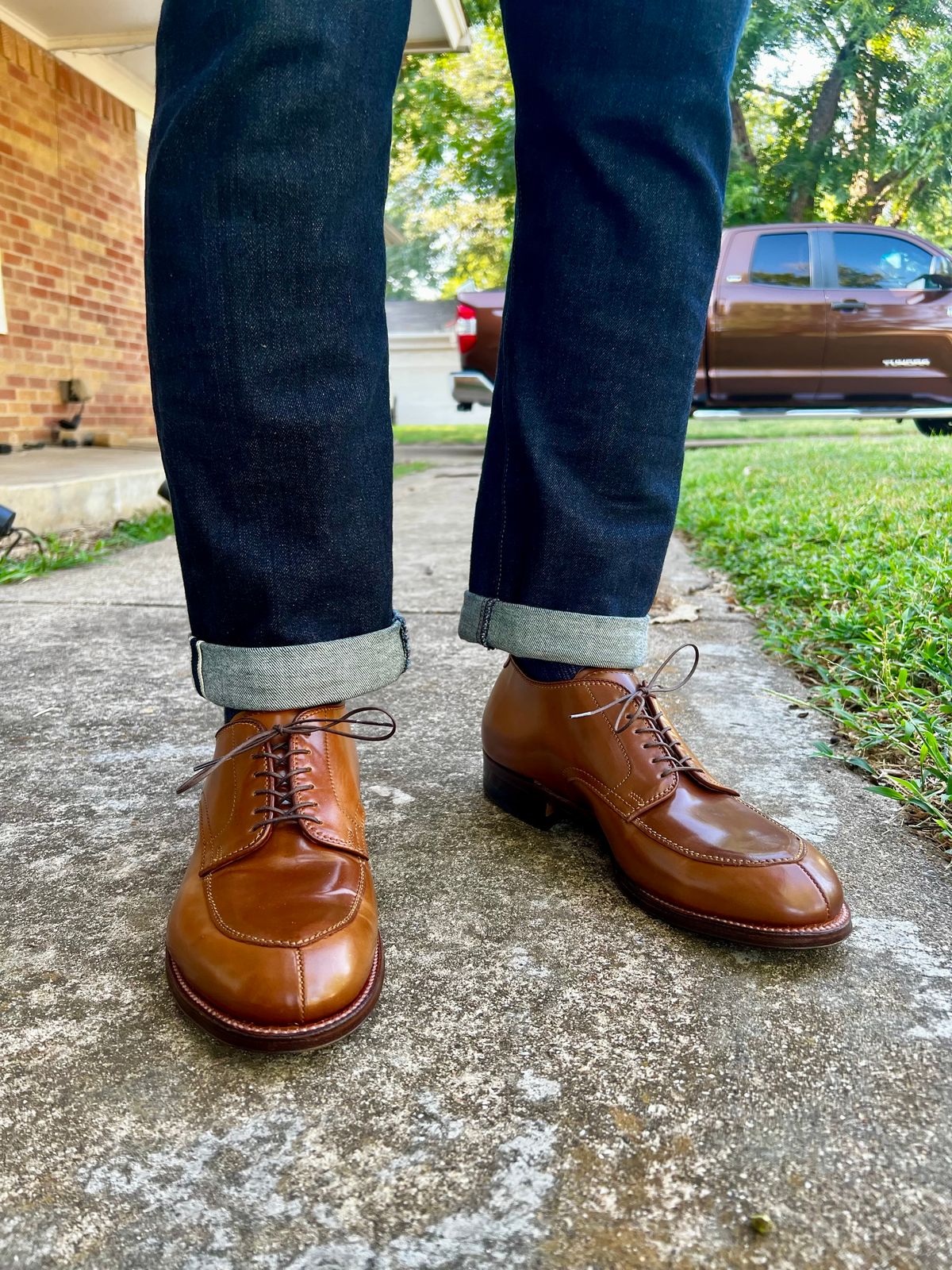 Photo by itsyaboisqueak on August 6, 2025 of the Alden V-Tip Blucher in Horween Whisky Shell Cordovan.