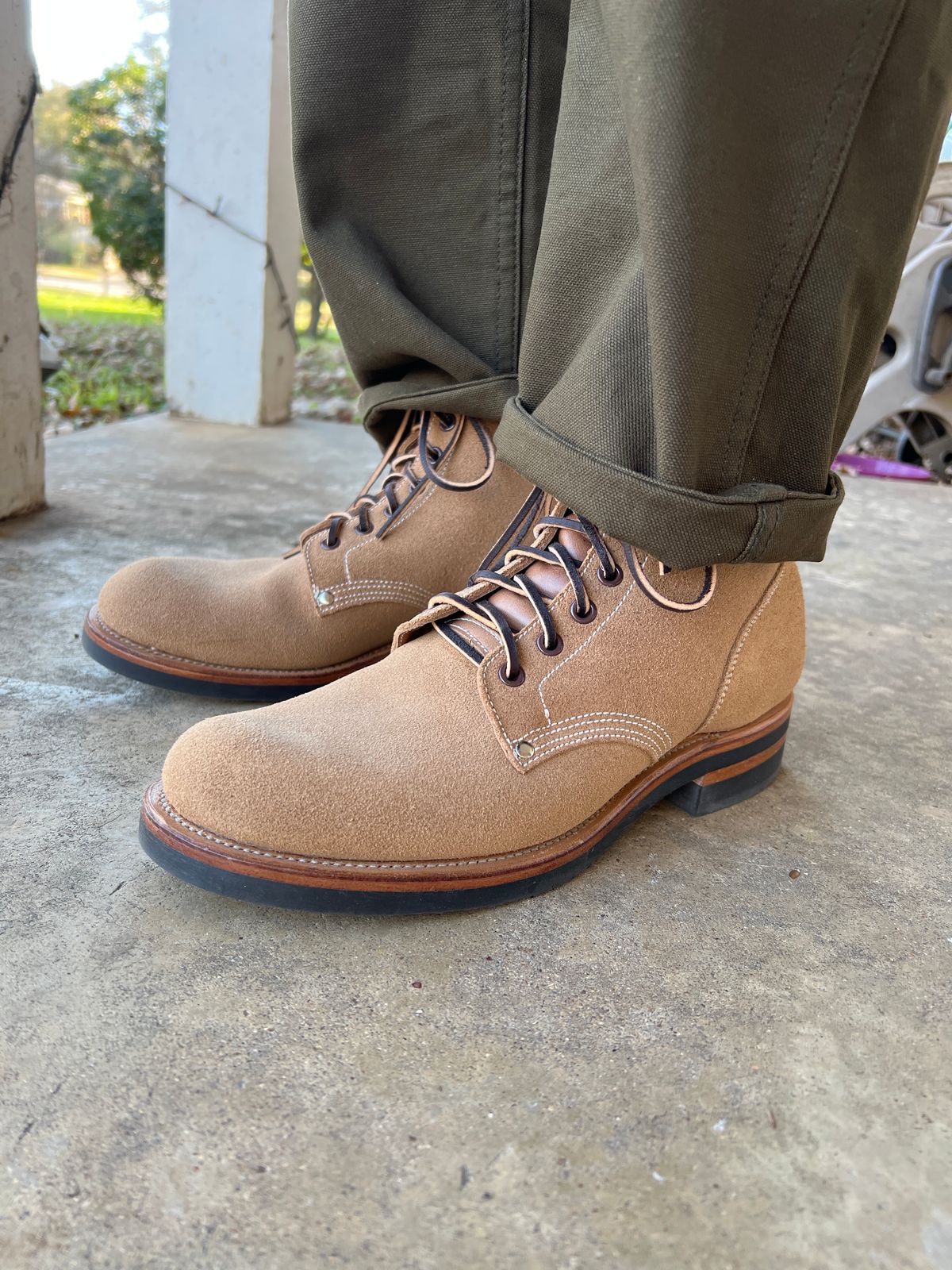 Photo by itsyaboisqueak on July 11, 2025 of the Viberg DeeCee Style Boondocker in Horween Marine Field Roughout.