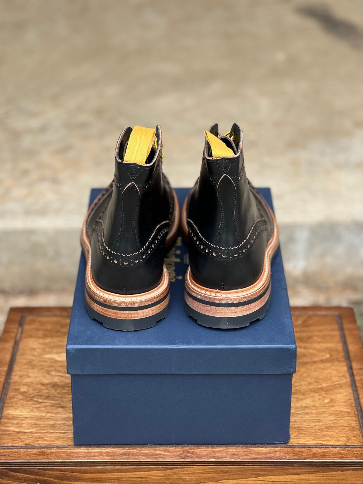 Photo by itsyaboisqueak on August 29, 2025 of the Tricker's Stow Country Boot in Horween Black Chromexcel.