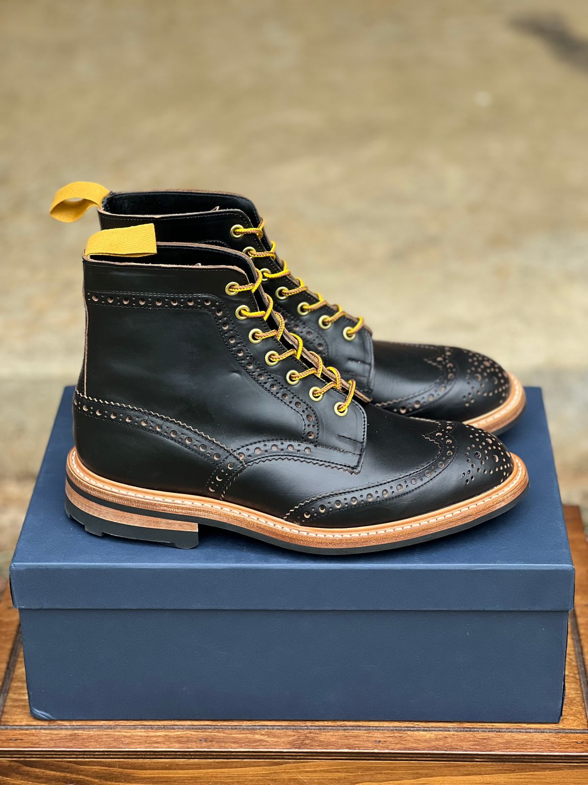 Photo by itsyaboisqueak on August 29, 2025 of the Tricker's Stow Country Boot in Horween Black Chromexcel.