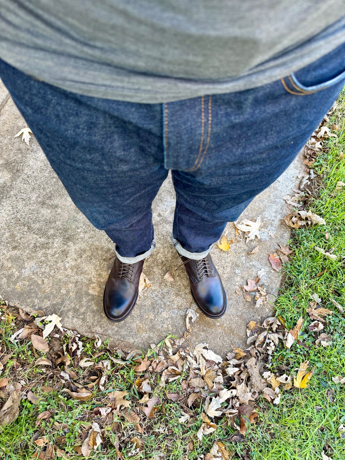 Photo by itsyaboisqueak on December 2, 2025 of the Viberg Service Boot in C.F. Stead Oak Naked Kudu.