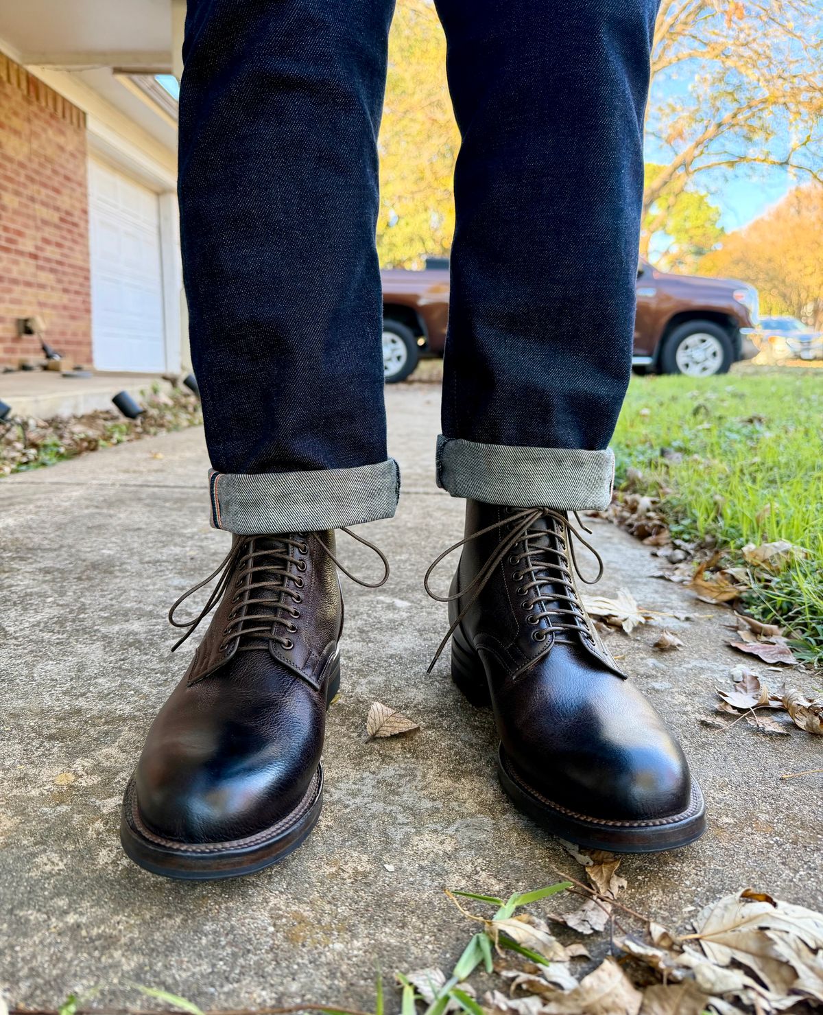 Photo by itsyaboisqueak on December 2, 2025 of the Viberg Service Boot in C.F. Stead Oak Naked Kudu.