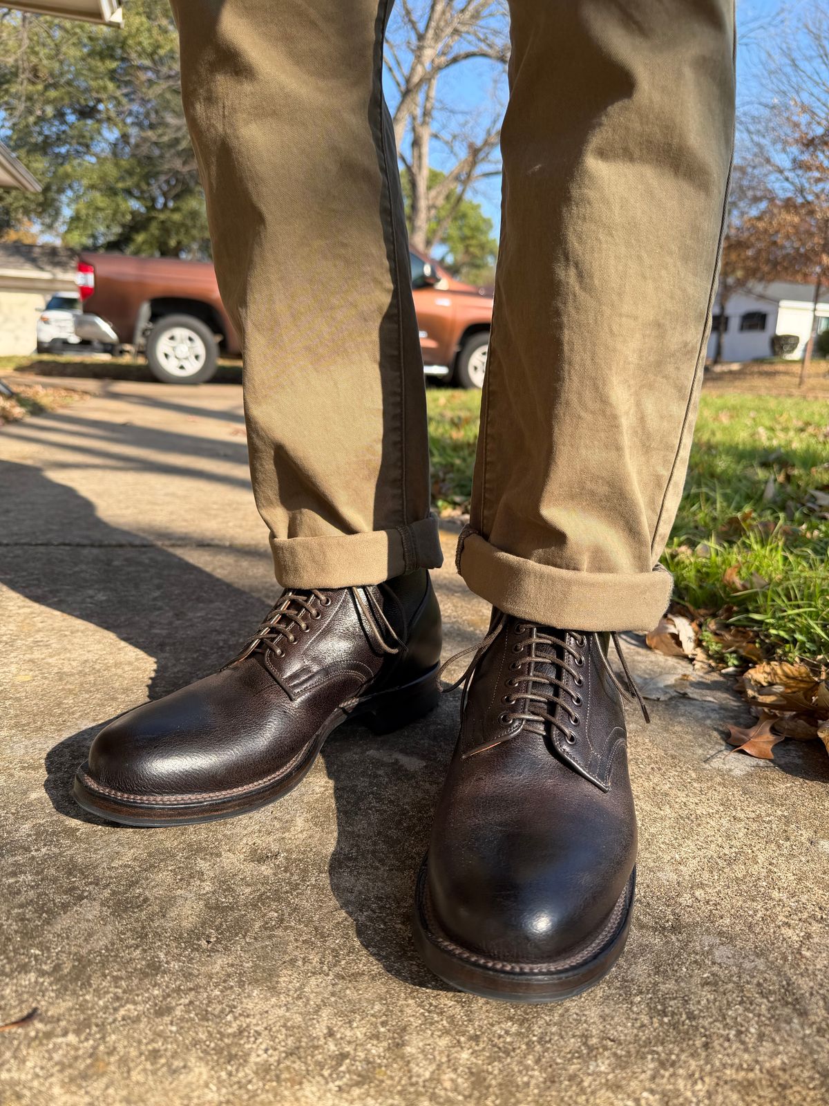 Photo by itsyaboisqueak on December 24, 2025 of the Viberg Service Boot in C.F. Stead Oak Naked Kudu.