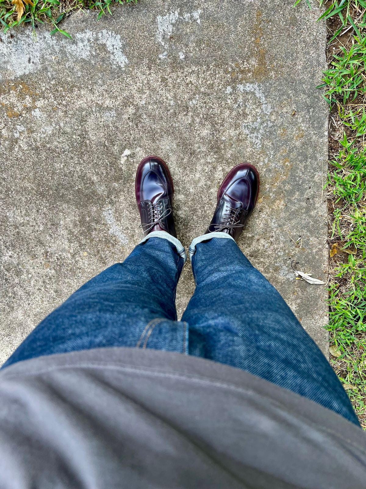 Photo by itsyaboisqueak on August 7, 2025 of the Alden V-Tip Blucher in Horween Color 8 Shell Cordovan.
