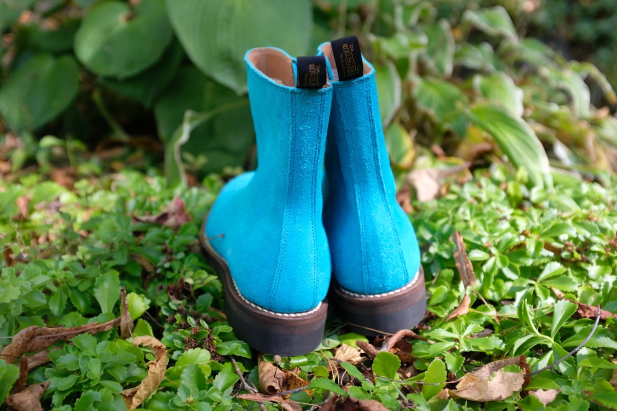 Photo by chromepak.jack on May 21, 2017 of the Rolling Dub Trio Casper Boot in Nakamura Sennosuke Shoten - Turquoise Suede.