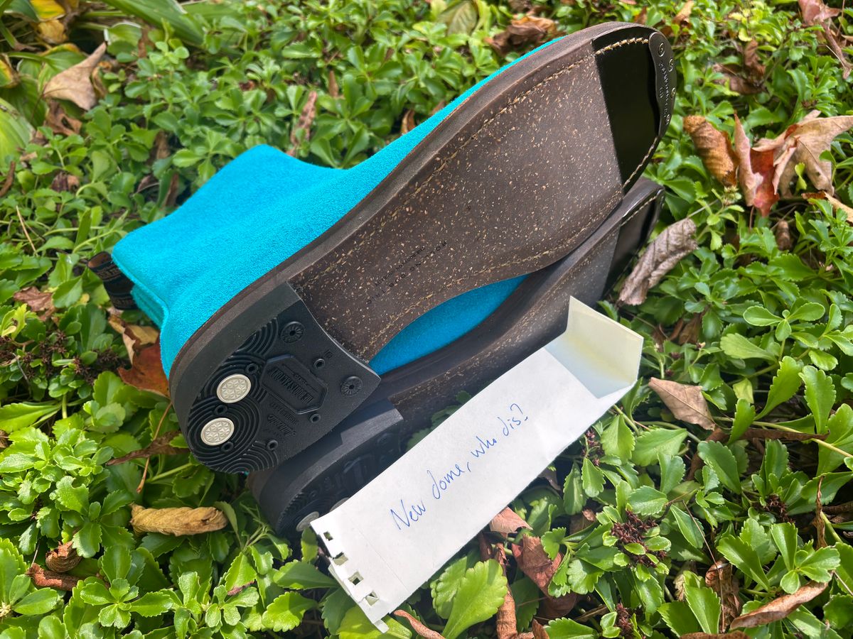 Photo by chromepak.jack on October 3, 2025 of the Rolling Dub Trio Casper Boot in Nakamura Sennosuke Shoten - Turquoise Suede.