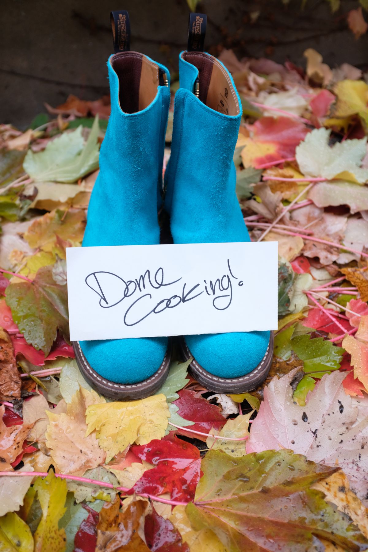 Photo by chromepak.jack on November 1, 2025 of the Rolling Dub Trio Casper Boot in Nakamura Sennosuke Shoten - Turquoise Suede.