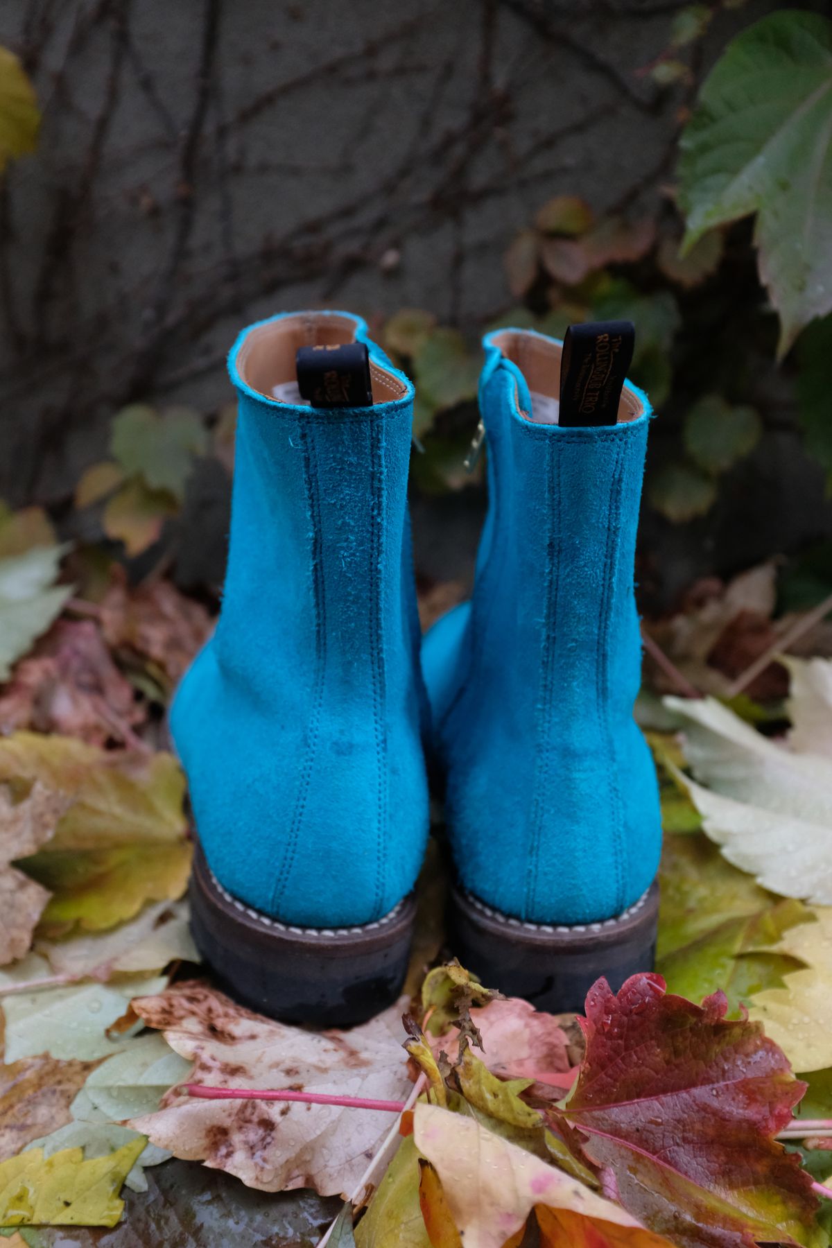 Photo by chromepak.jack on November 1, 2025 of the Rolling Dub Trio Casper Boot in Nakamura Sennosuke Shoten - Turquoise Suede.