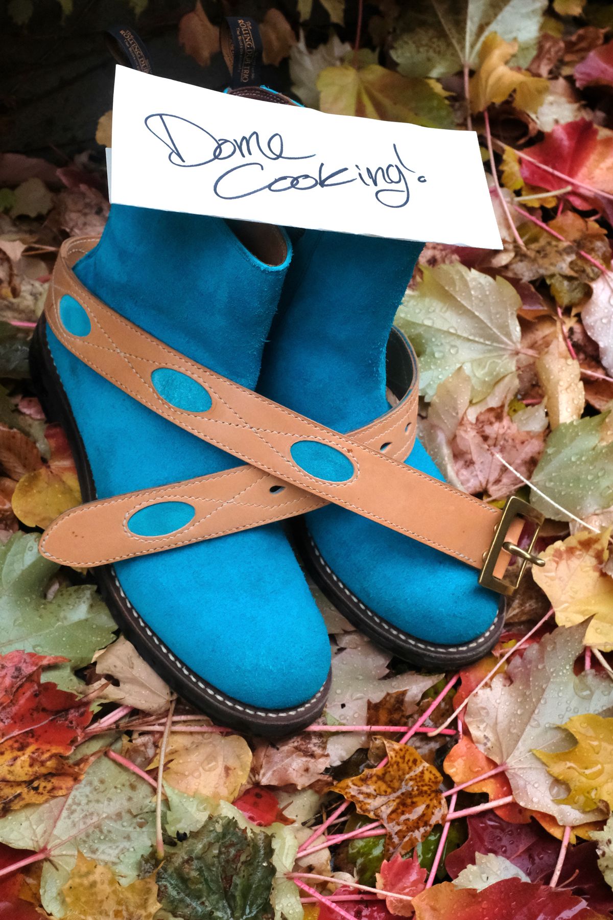 Photo by chromepak.jack on January 1, 2017 of the Self-Made Western Turquoise Inlay Belt in Conceria Walpier Natural Buttero & Modena Suede - Aqua.