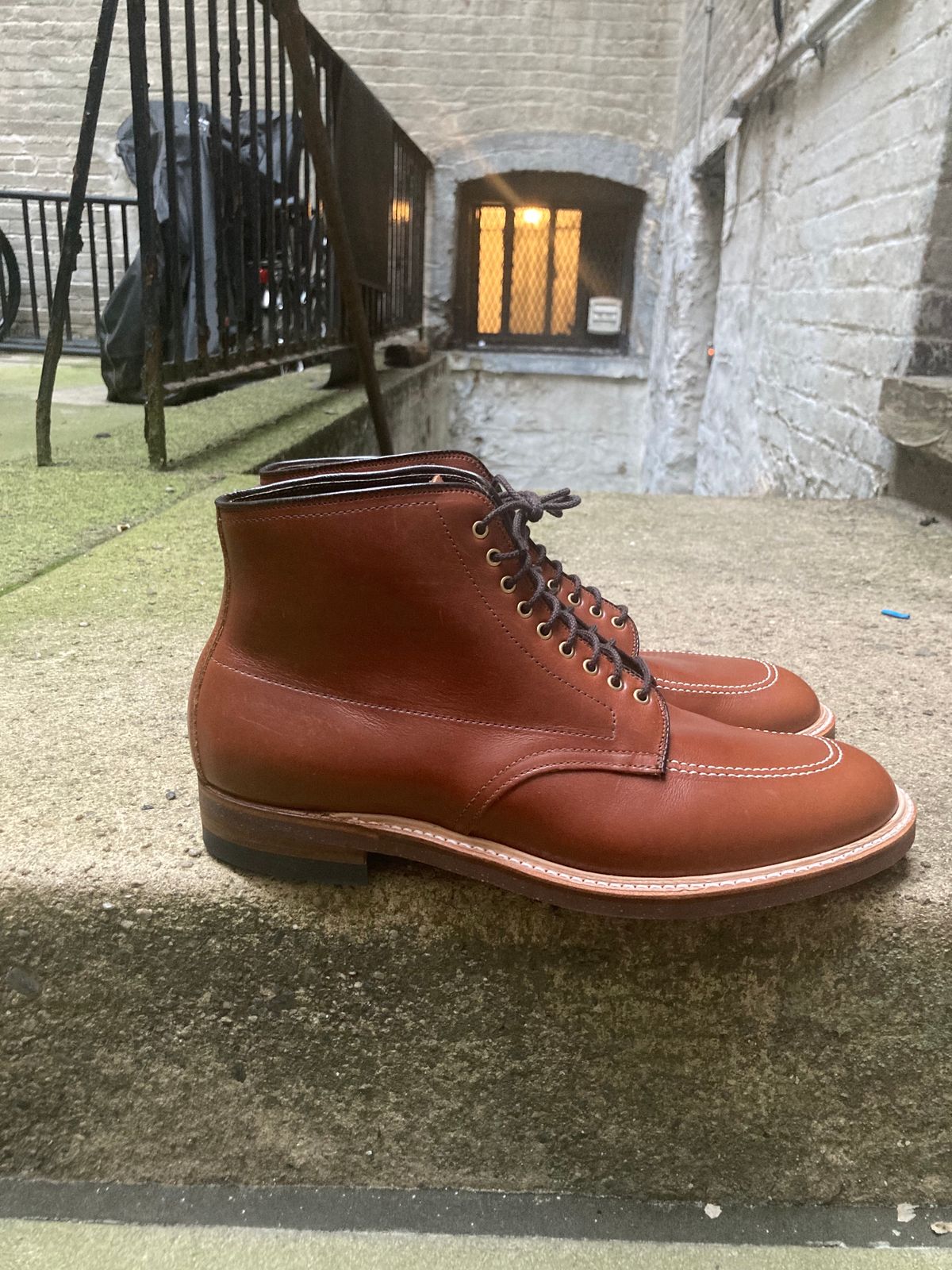 Photo by jamwithsam on October 3, 2023 of the Alden Indy Boot in Brown Atlantic Club Calf.