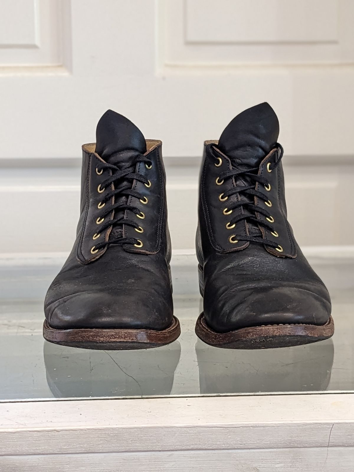 Photo by unsung on November 1, 2023 of the Unsung Prototype in Horween Black Wrangler Horsehide.