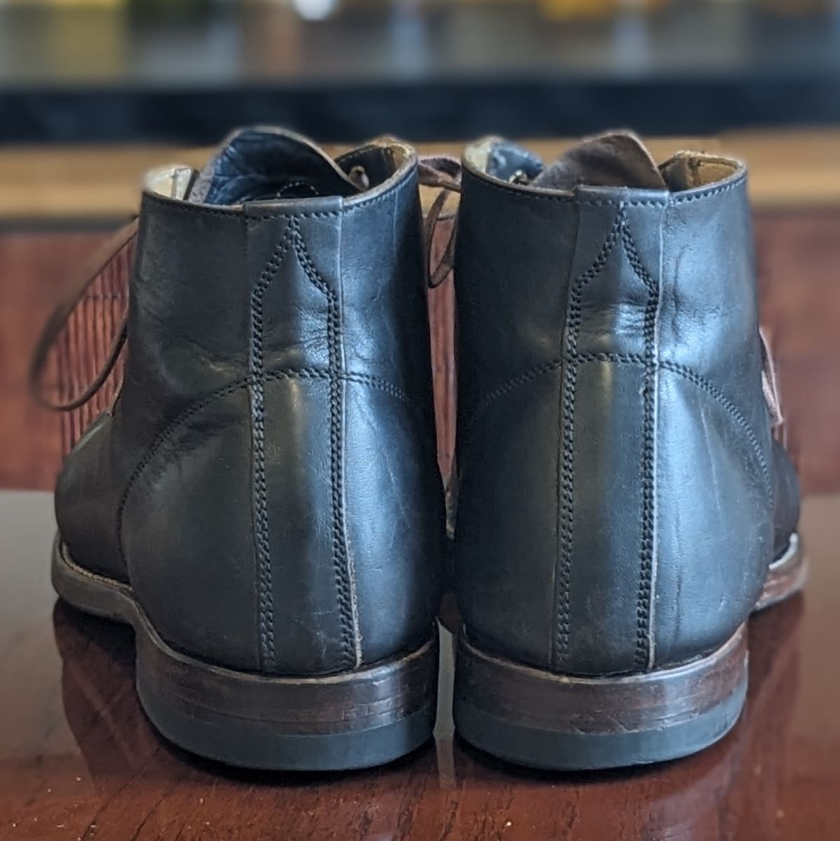 Photo by unsung on March 2, 2024 of the Unsung Prototype in Horween Black Wrangler Horsehide.