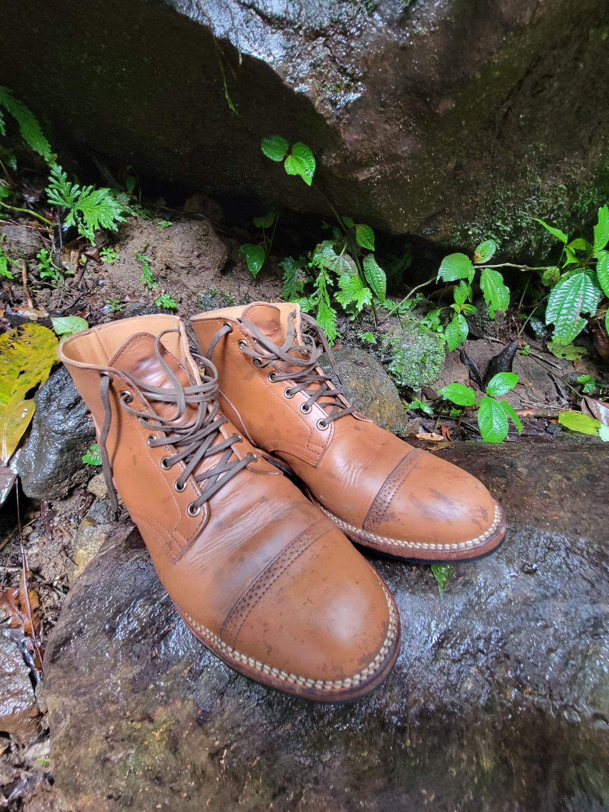 Photo by drdrakeramoray on January 4, 2024 of the Viberg Service Boot BCT in Horween Bourbon Horsebutt.
