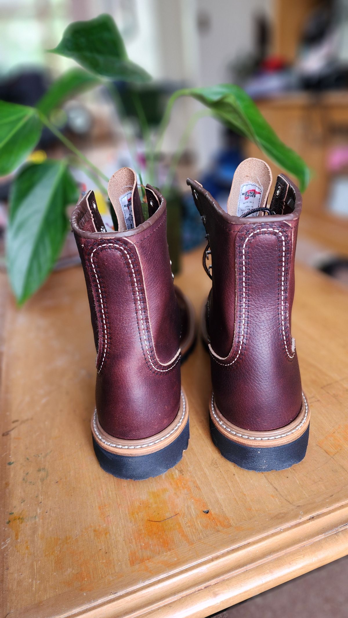 Photo by Littlewood555 on November 2, 2025 of the Red Wing 4585 120th Anniversary Logger Boot Briar Oil Slick in S.B. Foot Briar Oil Slick.