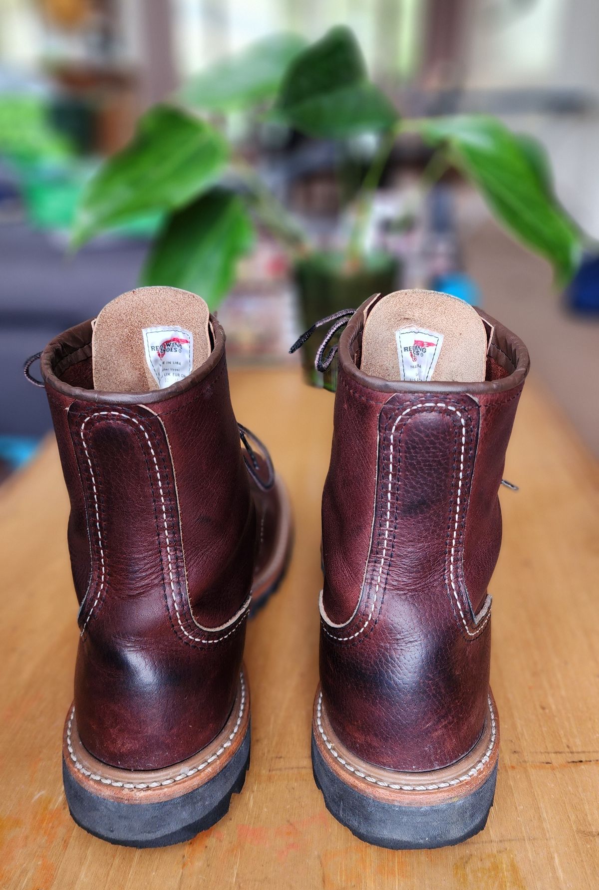 Photo by Littlewood555 on December 6, 2025 of the Red Wing 4585 120th Anniversary Logger Boot Briar Oil Slick in S.B. Foot Briar Oil Slick.
