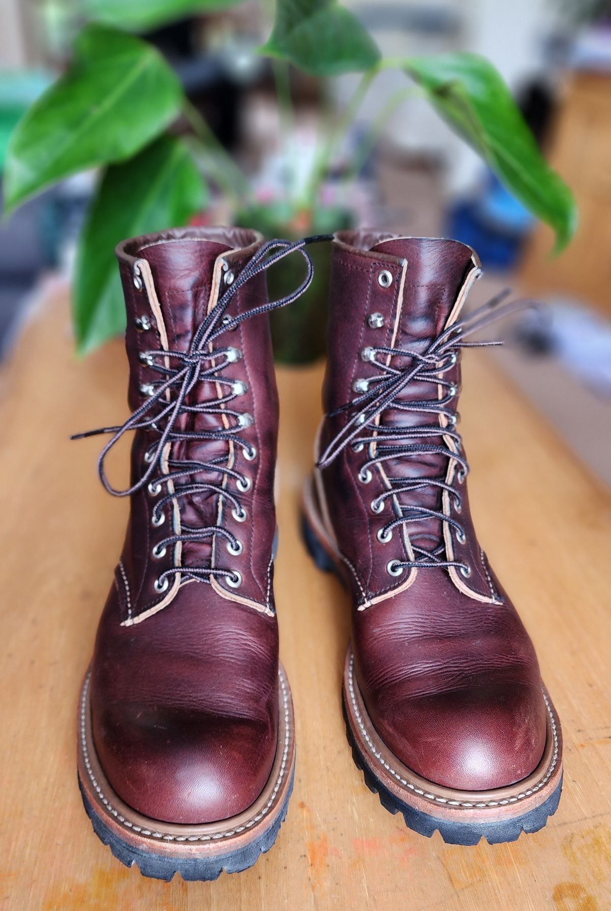 Photo by Littlewood555 on December 6, 2025 of the Red Wing 4585 120th Anniversary Logger Boot Briar Oil Slick in S.B. Foot Briar Oil Slick.