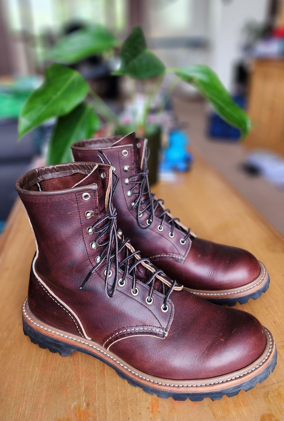Photo by Littlewood555 on December 6, 2025 of the Red Wing 4585 120th Anniversary Logger Boot Briar Oil Slick in S.B. Foot Briar Oil Slick.