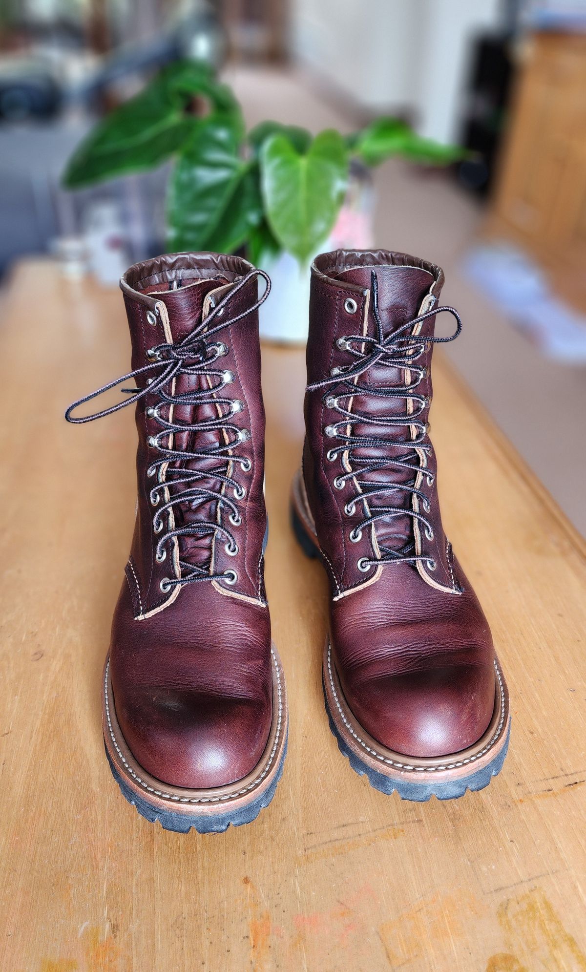 Photo by Littlewood555 on January 4, 2026 of the Red Wing 4585 120th Anniversary Logger Boot Briar Oil Slick in S.B. Foot Briar Oil Slick.