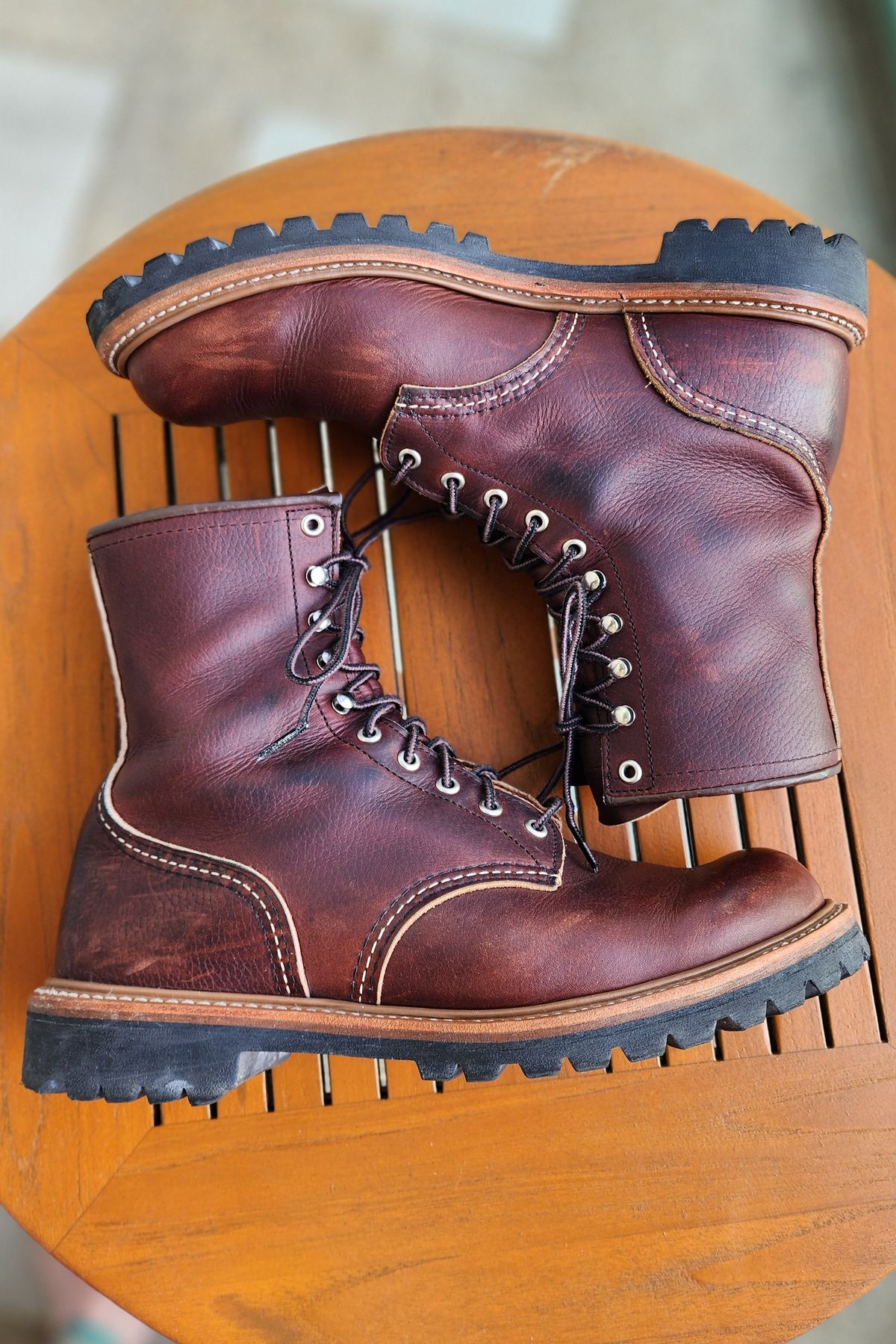 Photo by Littlewood555 on February 4, 2026 of the Red Wing 4585 120th Anniversary Logger Boot Briar Oil Slick in S.B. Foot Briar Oil Slick.