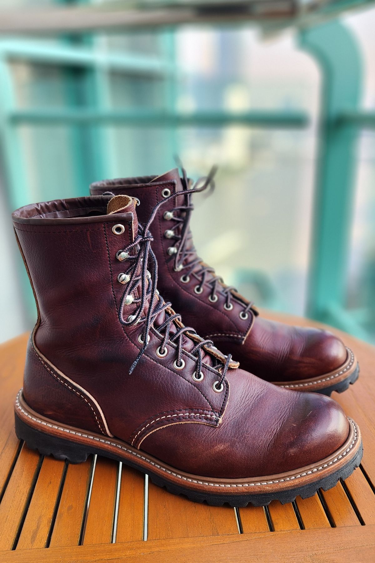 Photo by Littlewood555 on February 4, 2026 of the Red Wing 4585 120th Anniversary Logger Boot Briar Oil Slick in S.B. Foot Briar Oil Slick.