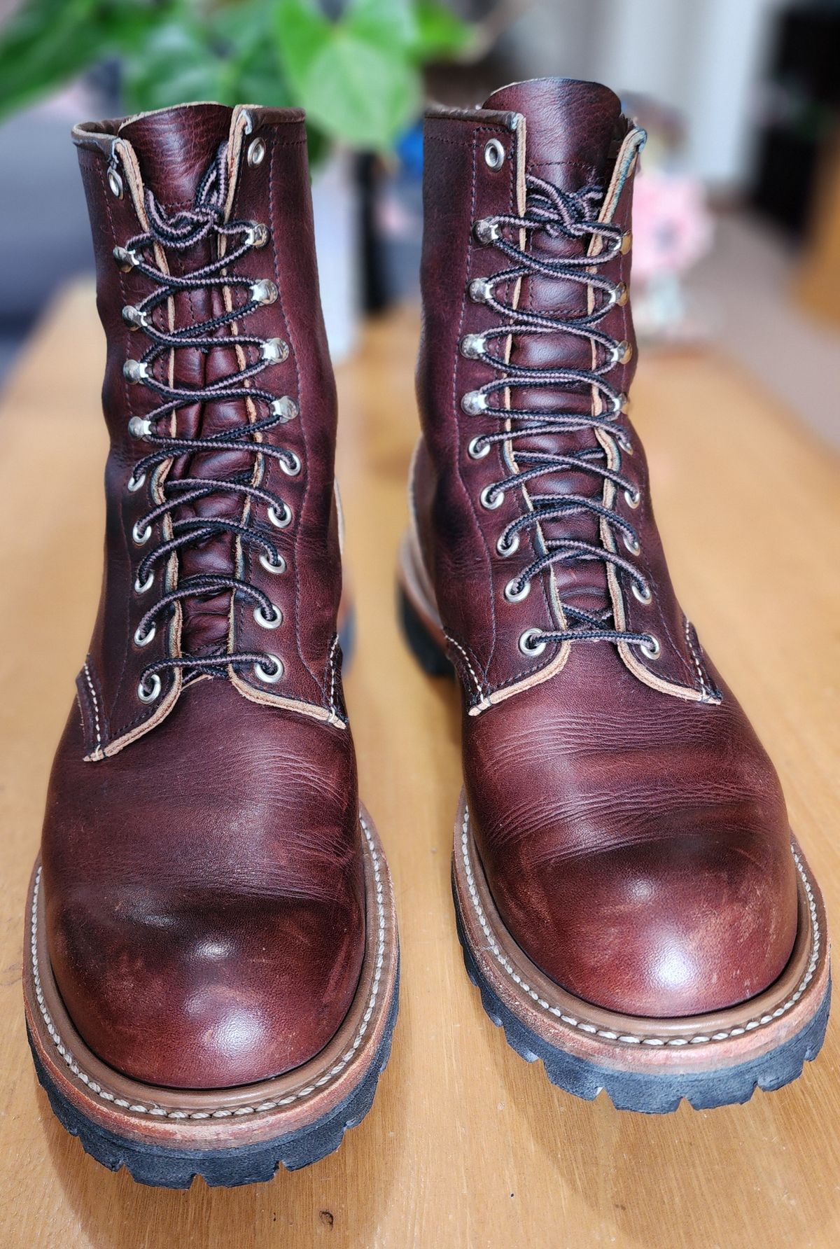 Photo by Littlewood555 on March 29, 2026 of the Red Wing 4585 120th Anniversary Logger Boot Briar Oil Slick in S.B. Foot Briar Oil Slick.