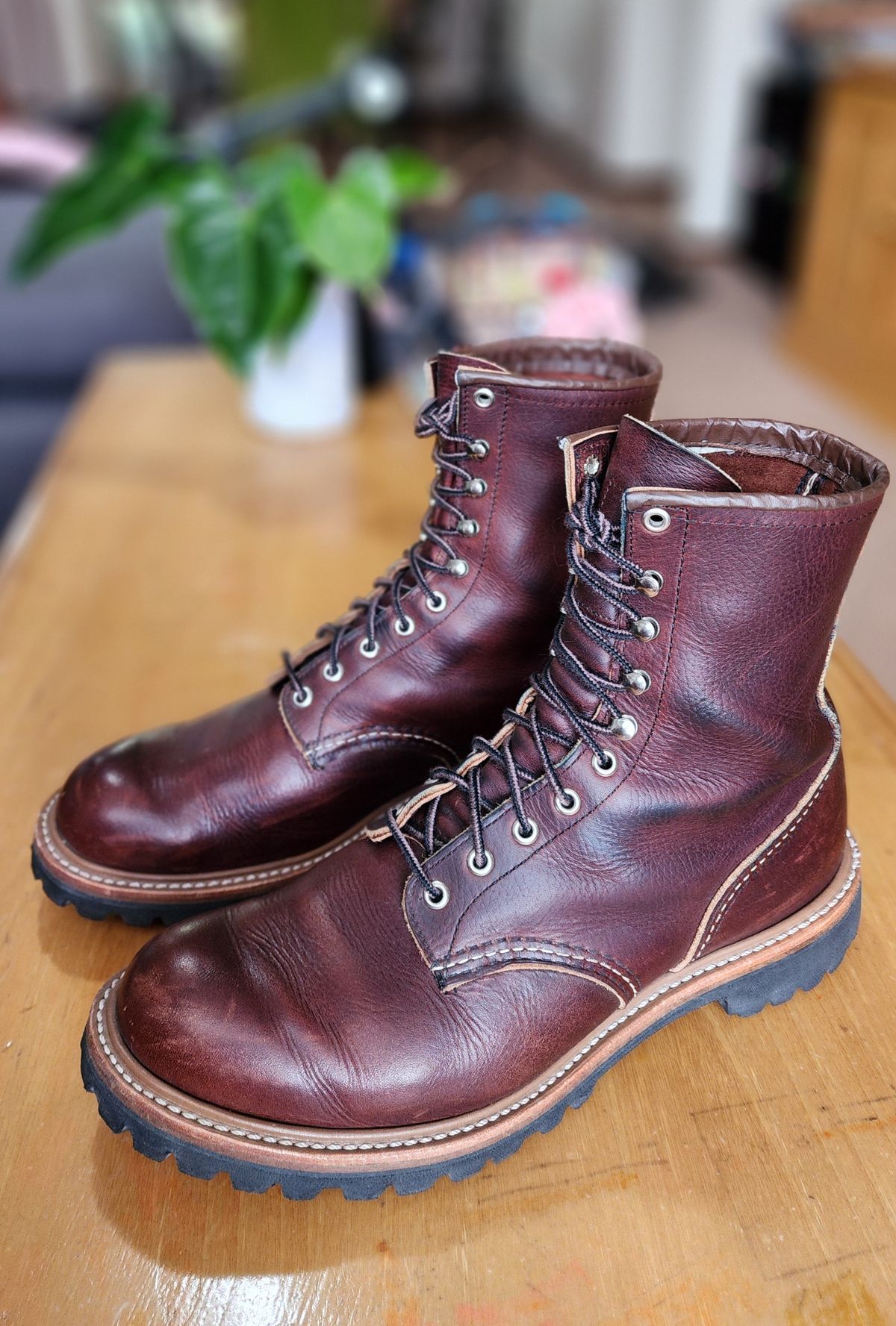 Photo by Littlewood555 on March 29, 2026 of the Red Wing 4585 120th Anniversary Logger Boot Briar Oil Slick in S.B. Foot Briar Oil Slick.