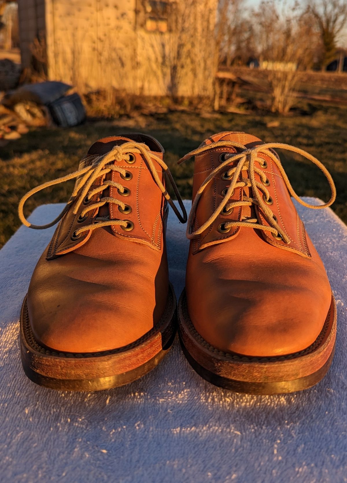 Photo by cross on February 3, 2023 of the Onderhoud LVL01 Derby Boot in Wickett & Craig Russet Traditional Harness.