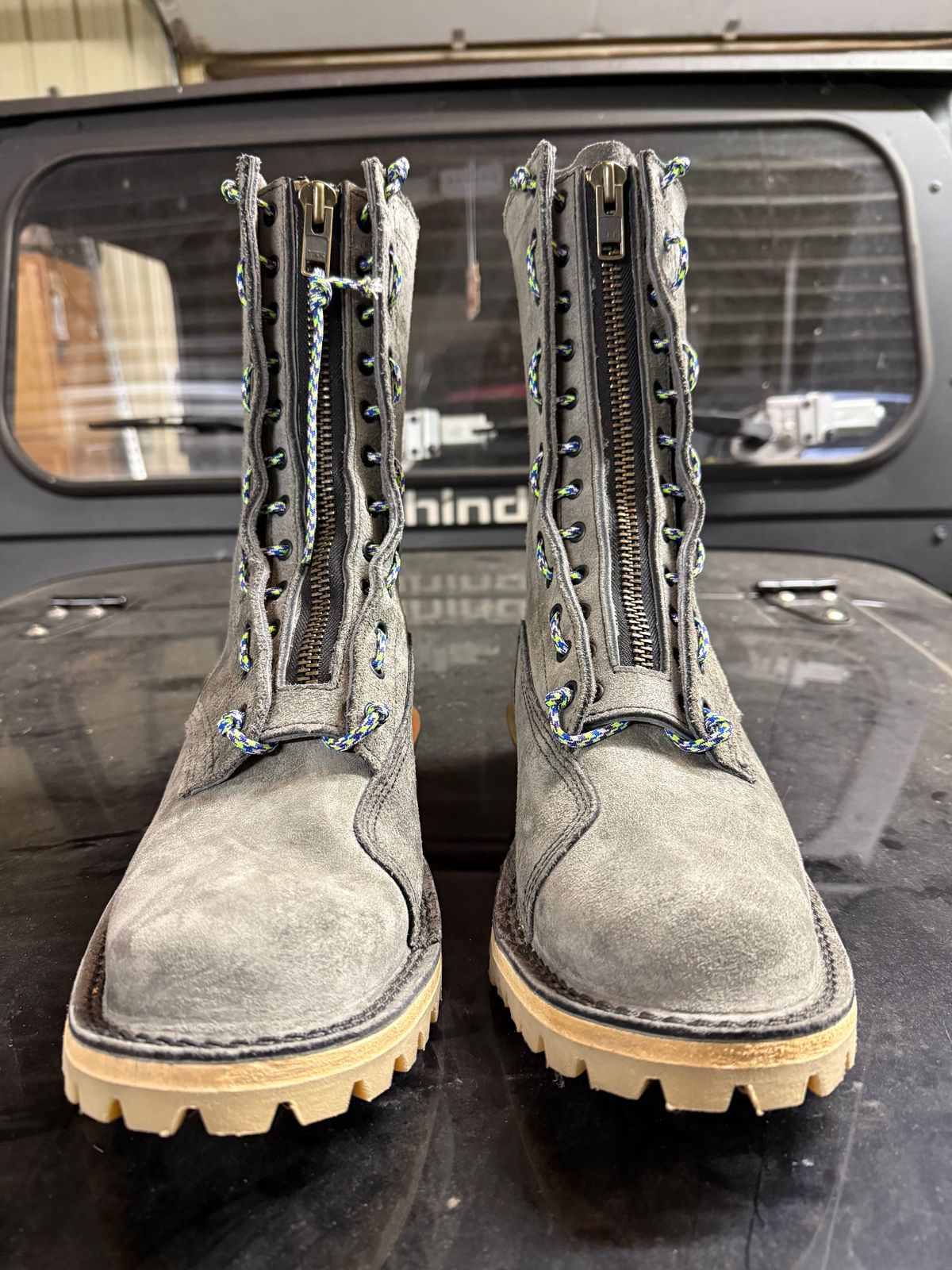 Photo by chadthebootguy on October 6, 2025 of the JK Boots Super Station Boot in JK 8oz Grey roughout.
