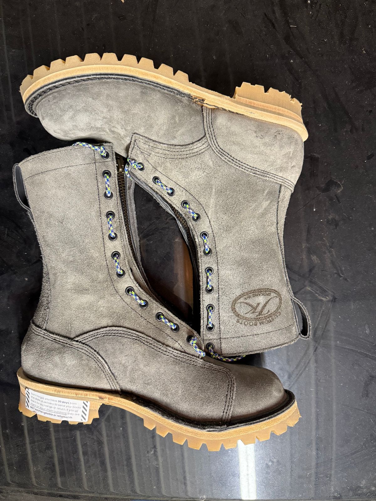 Photo by chadthebootguy on October 6, 2025 of the JK Boots Super Station Boot in JK 8oz Grey roughout.